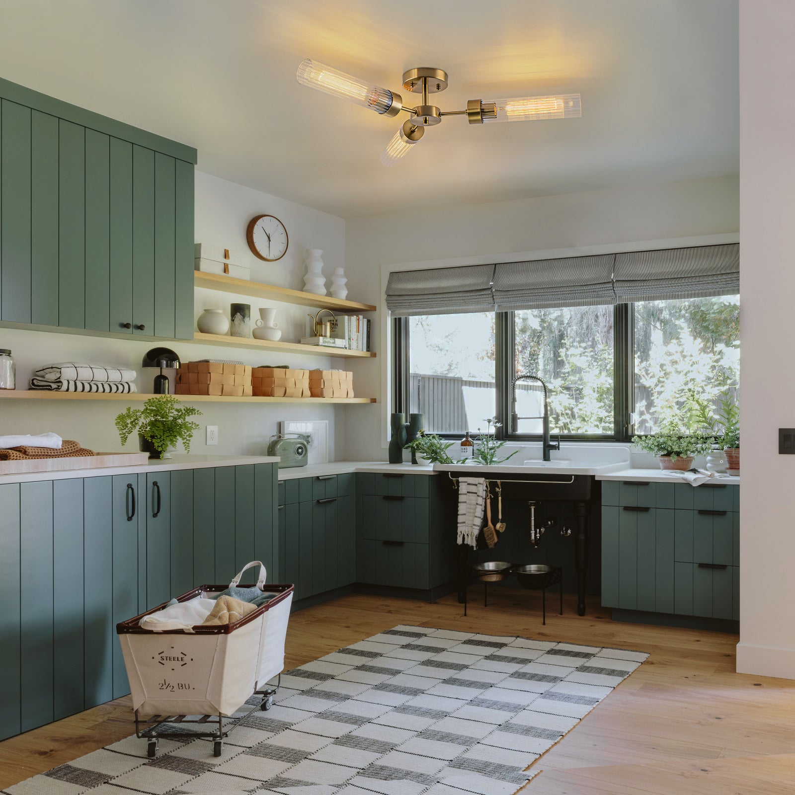 Glowlings 3-Light Modern Brass Ribbed Glass Sputnik Semi-Flush Mount Ceiling Light