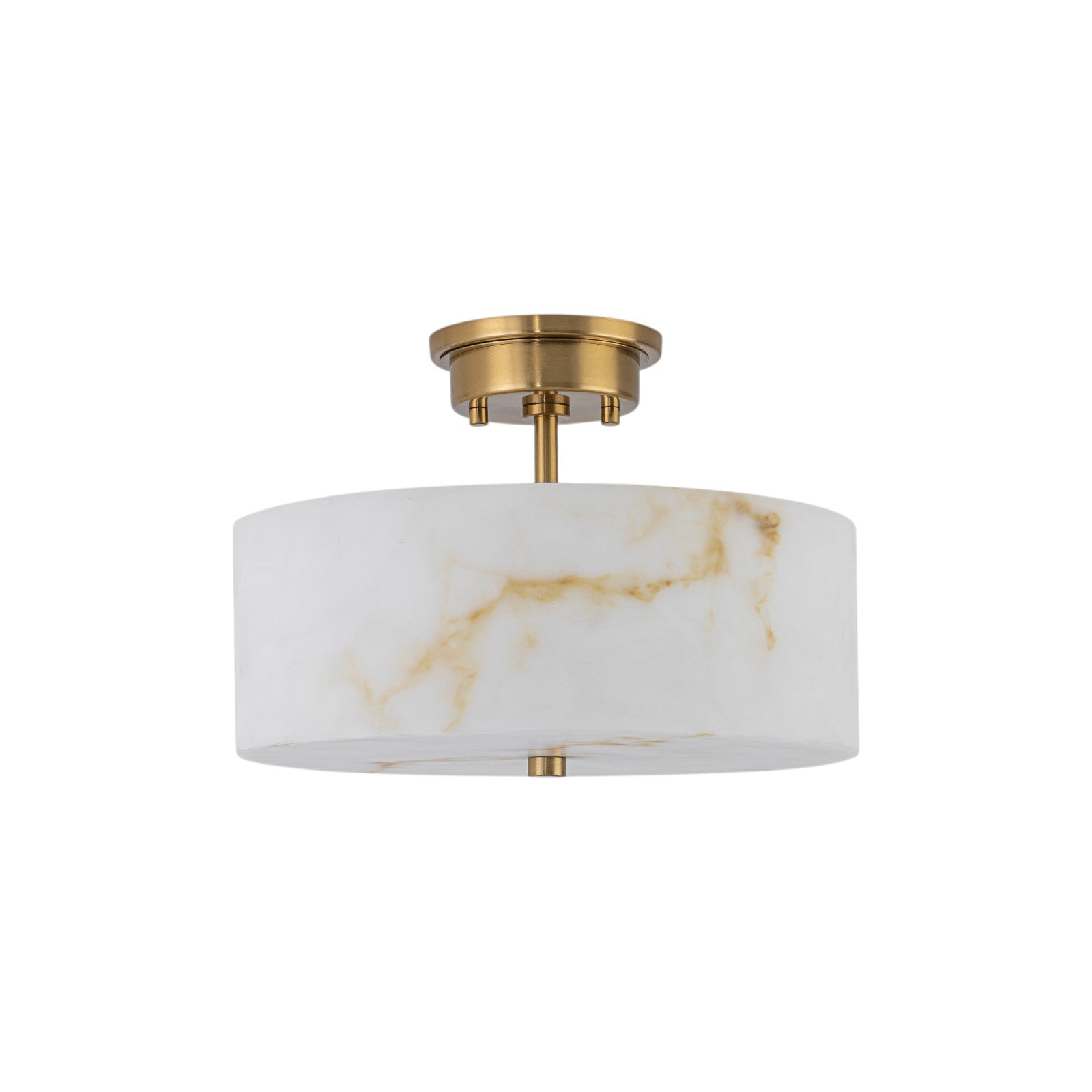 Glowlings 3-Light Modern Brass Semi-Flush Mount Ceiling Light with Faux Alabaster Drum Shade