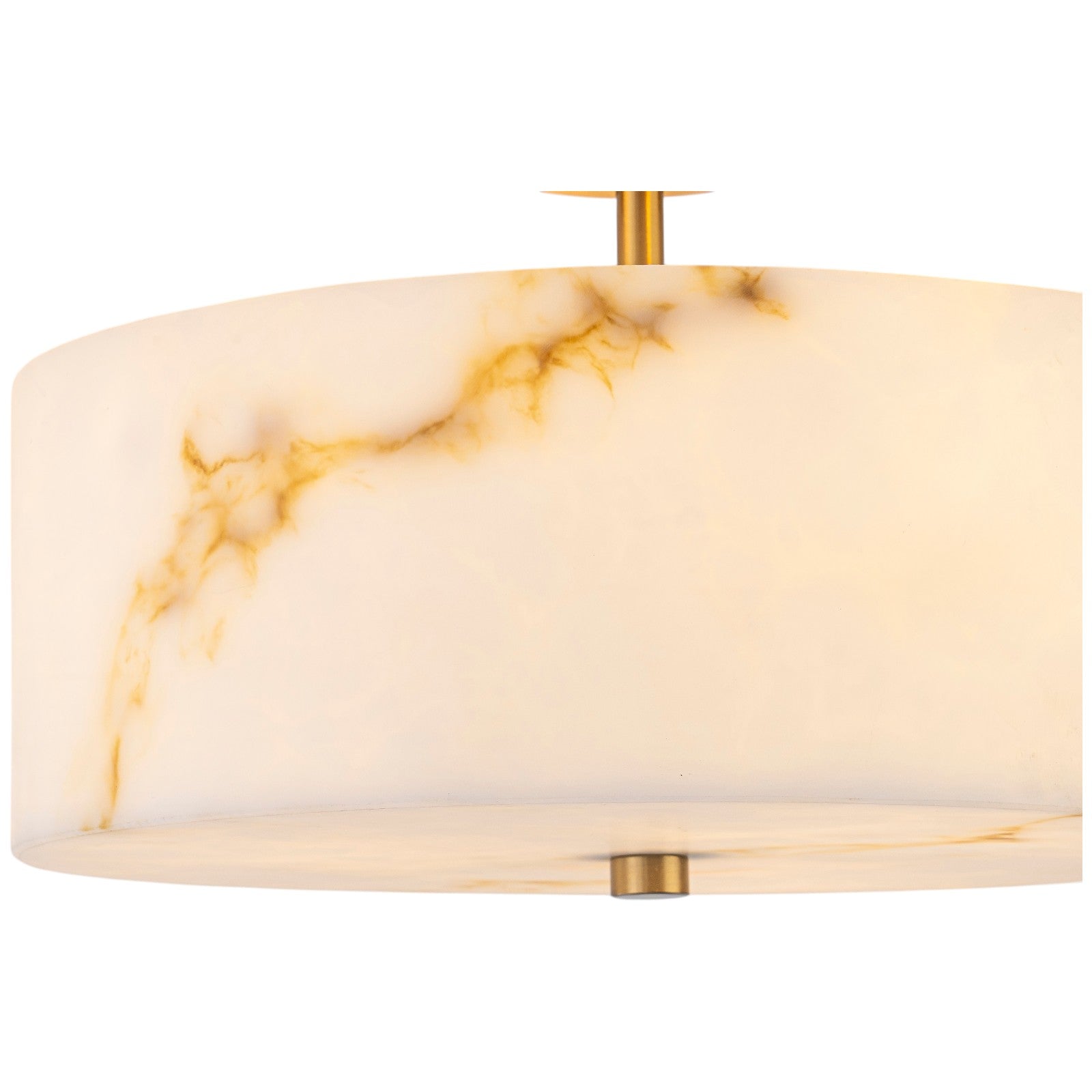 Glowlings 3-Light Modern Brass Semi-Flush Mount Ceiling Light with Faux Alabaster Drum Shade