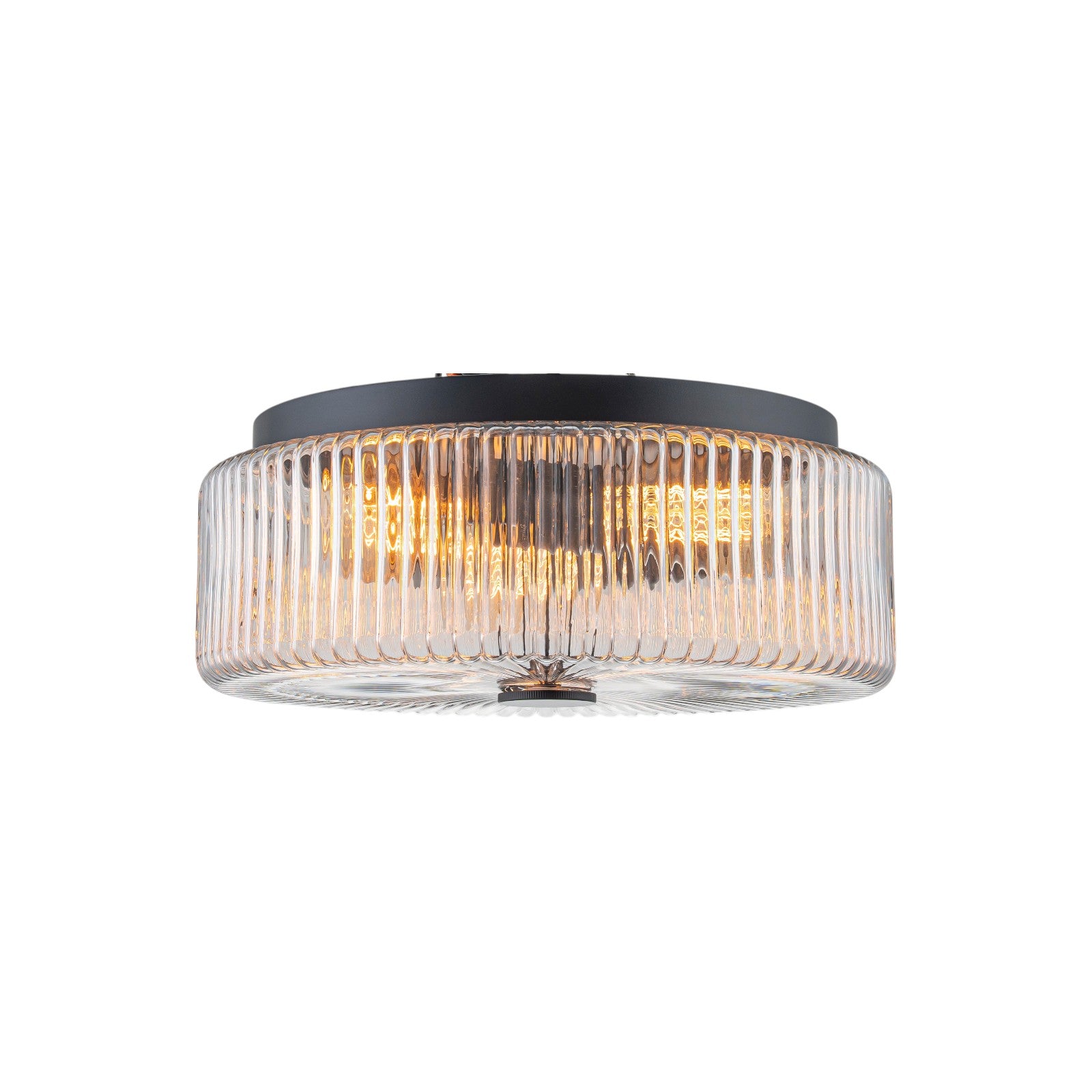 Glowlings 3-Light Modern 14"Wide Clear Fluted Glass Drum Flush Mount Ceiling Light