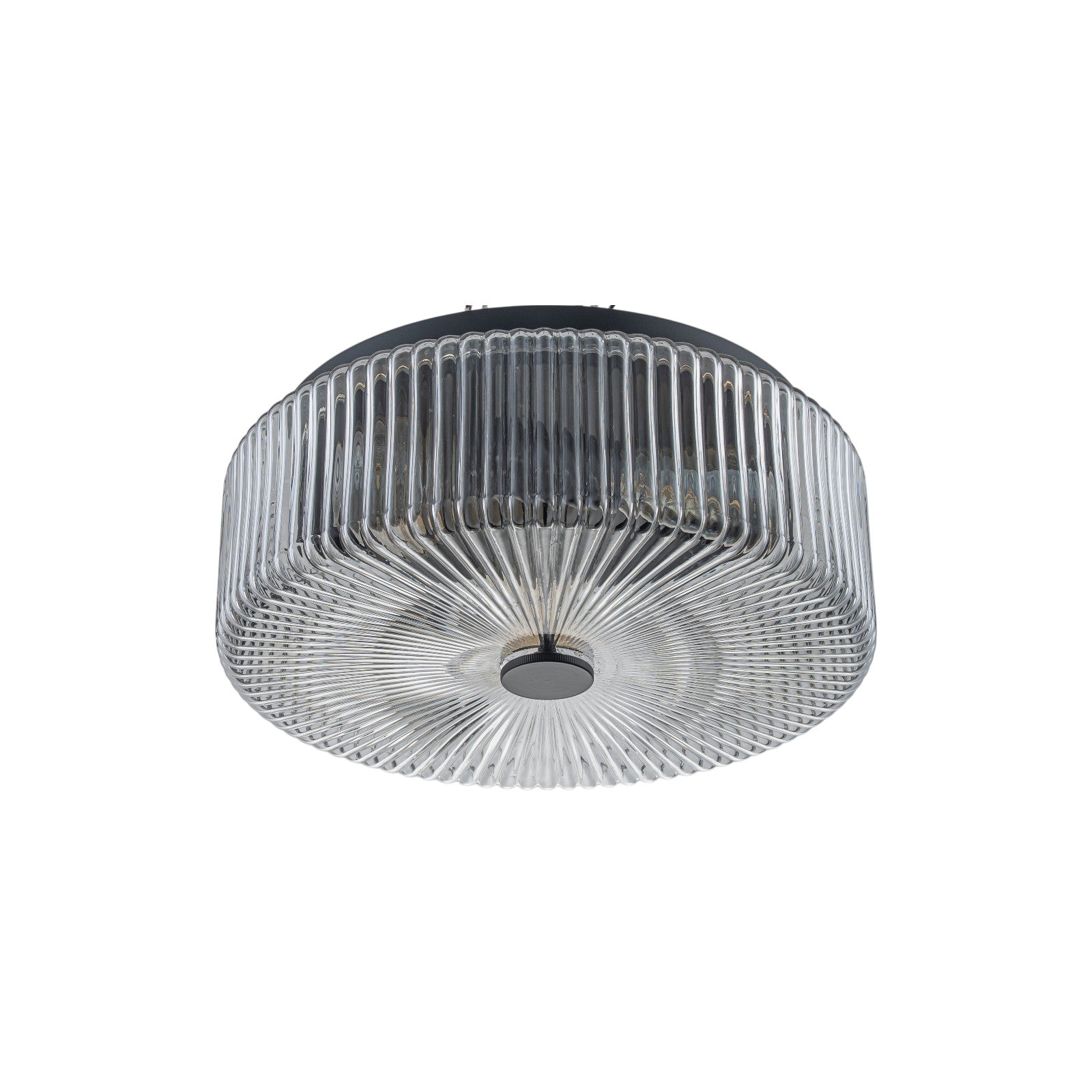 Glowlings 3-Light Modern 14"Wide Clear Fluted Glass Drum Flush Mount Ceiling Light