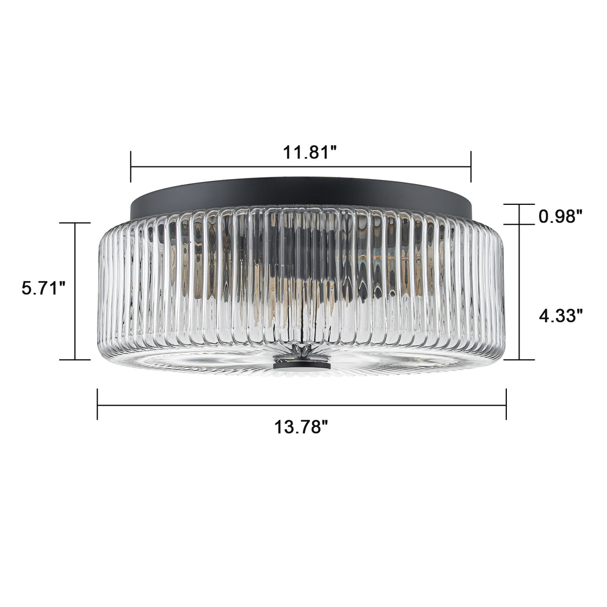 Glowlings 3-Light Modern 14"Wide Clear Fluted Glass Drum Flush Mount Ceiling Light