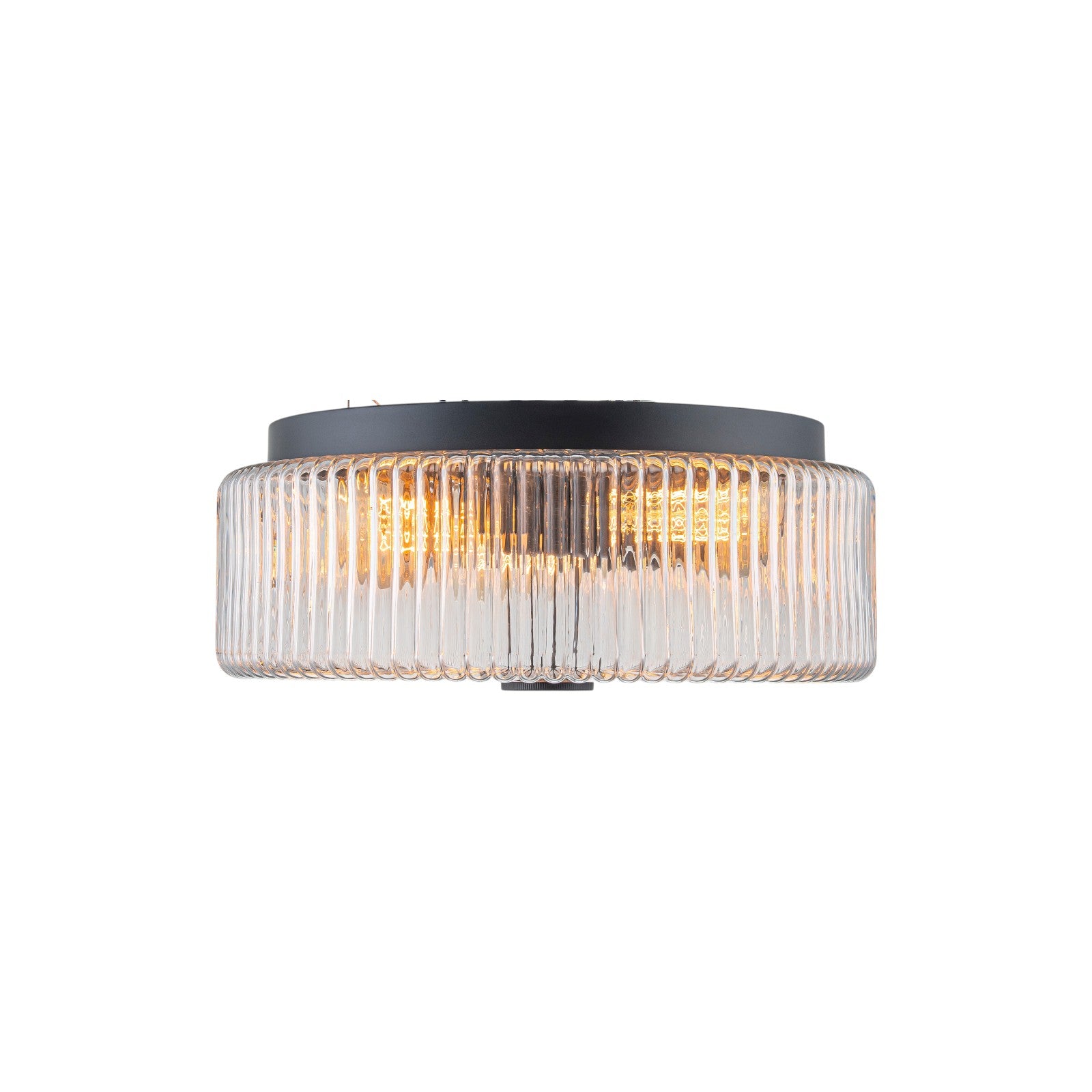 Glowlings 3-Light Modern 14"Wide Clear Fluted Glass Drum Flush Mount Ceiling Light