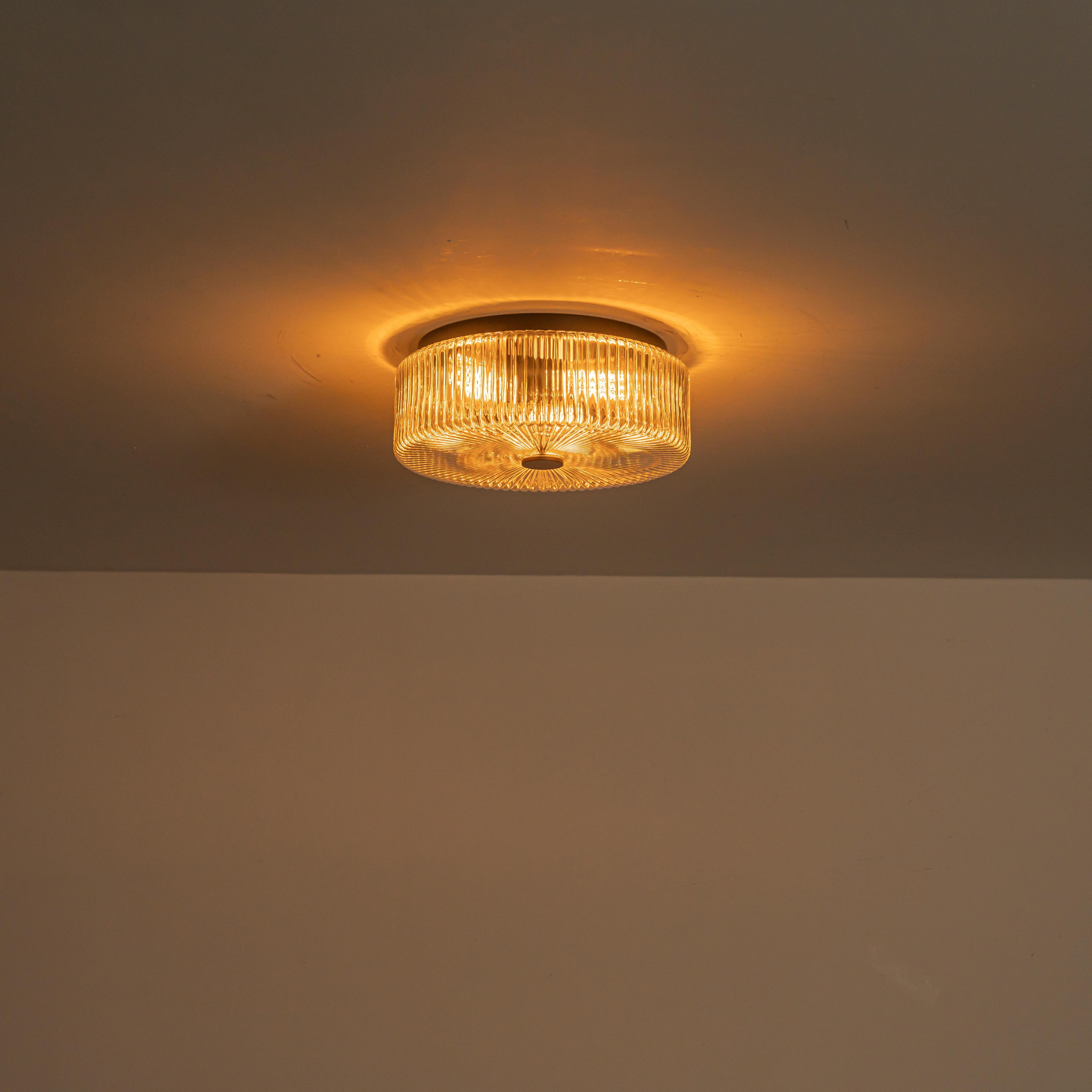 Glowlings 3-Light Modern 14"Wide Clear Fluted Glass Drum Flush Mount Ceiling Light