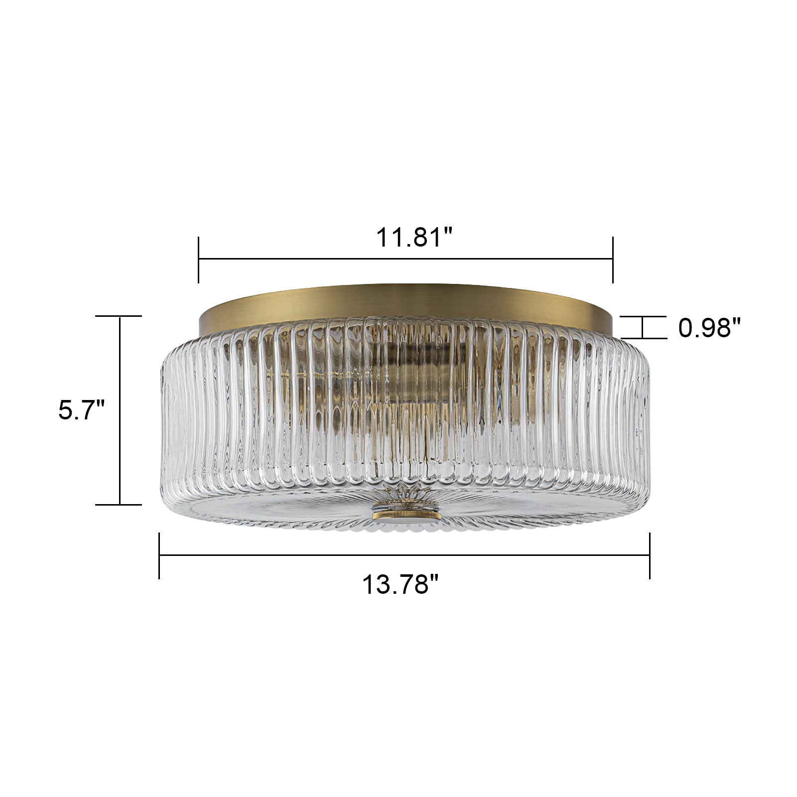 Glowlings 3-Light Modern 14"Wide Clear Ribbed Glass Brass Drum Flush Mount Ceiling Light