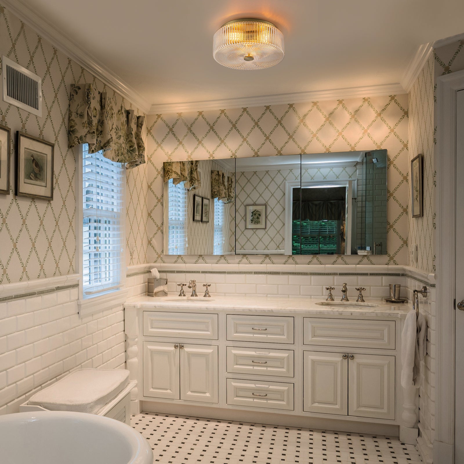 Glowlings 3-Light Modern 14"Wide Clear Ribbed Glass Brass Drum Flush Mount Ceiling Light