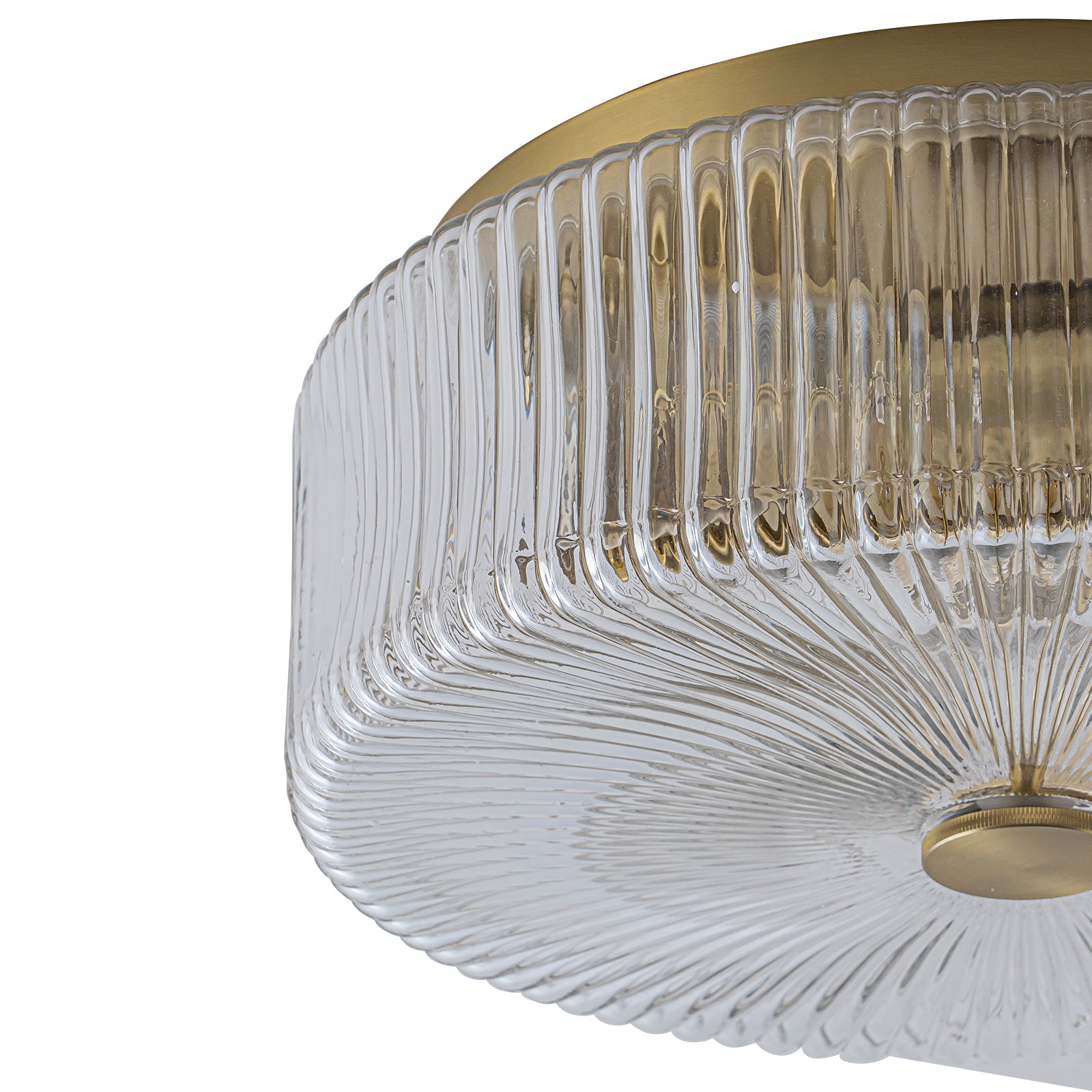 Glowlings 3-Light Modern 14"Wide Clear Ribbed Glass Brass Drum Flush Mount Ceiling Light