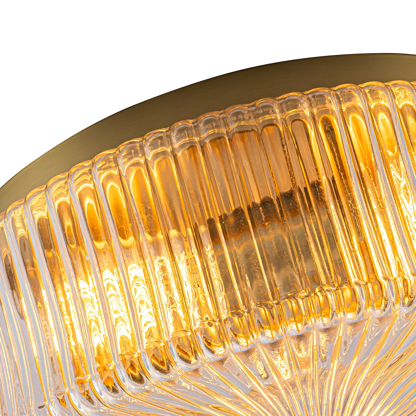 Glowlings 3-Light Modern 14"Wide Clear Ribbed Glass Brass Drum Flush Mount Ceiling Light