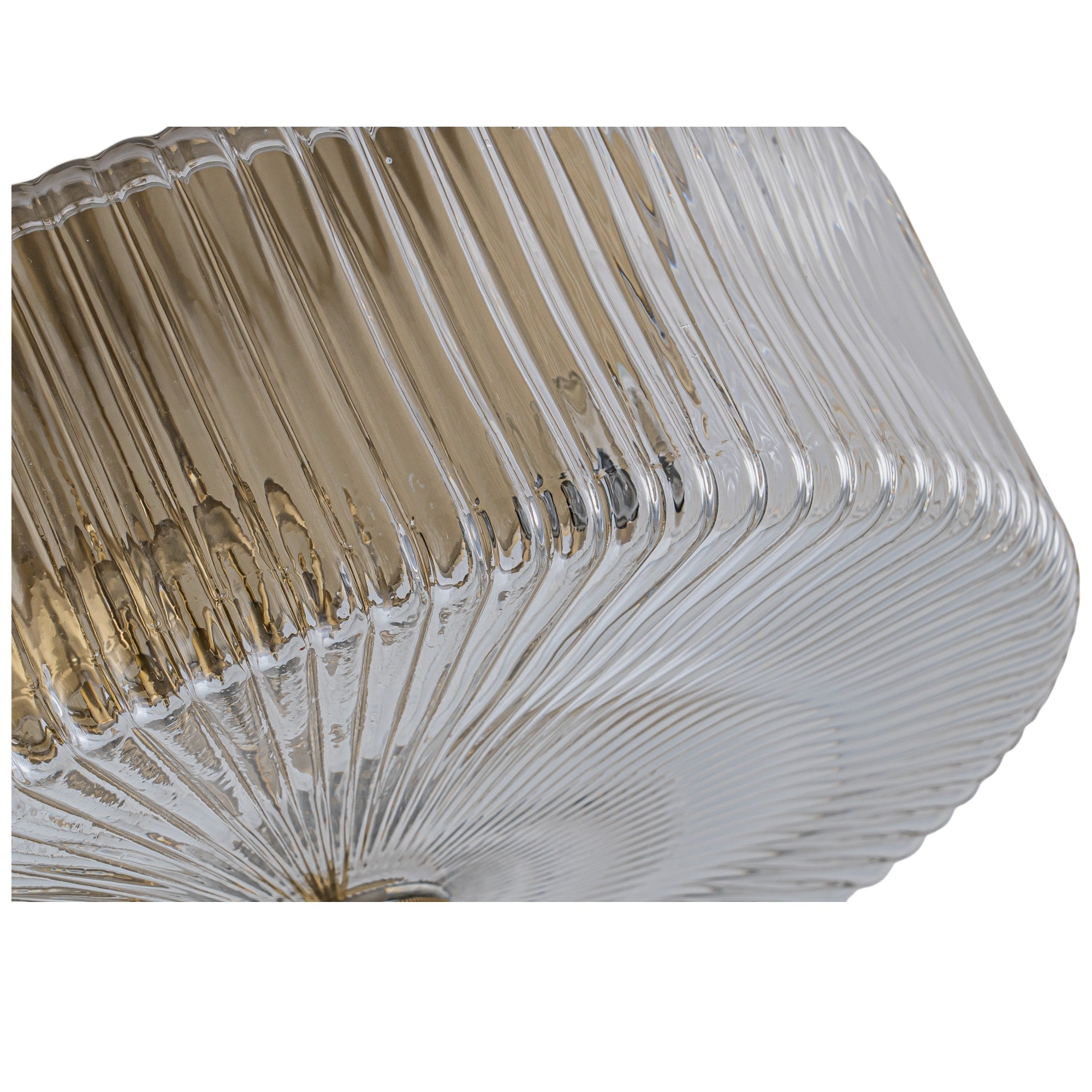 Glowlings 3-Light Modern 14"Wide Clear Ribbed Glass Brass Drum Semi-Flush Mount Ceiling Light