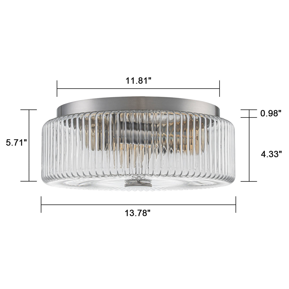 Glowlings 3-Light Modern 14"Wide Clear Fluted Glass Drum Flush Mount Ceiling Light