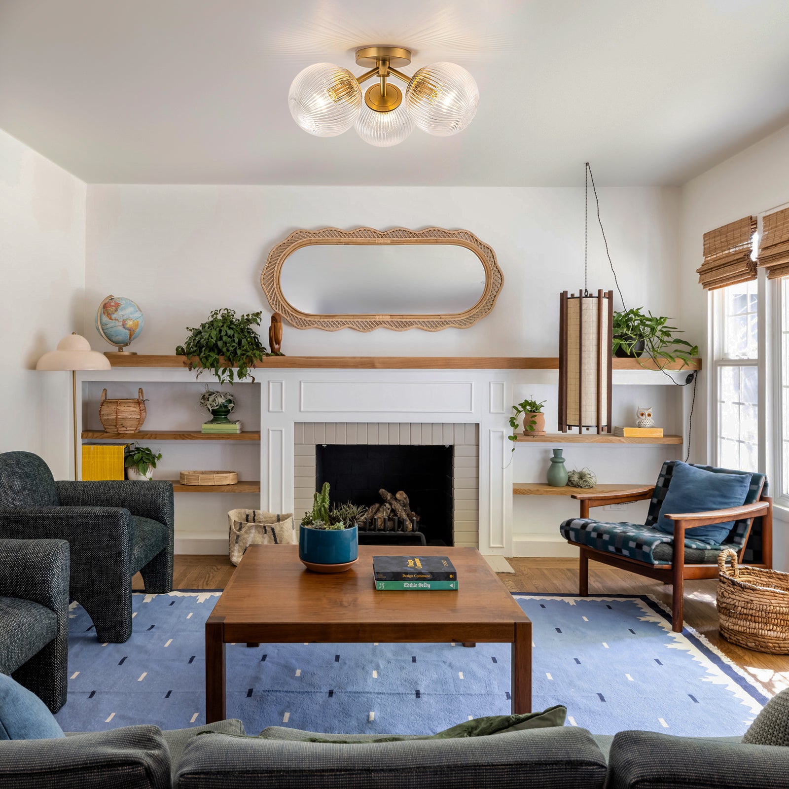 Glowlings 3-Light Modern 18"Wide Globe Glass Sputnik Semi-Flush Mount Ceiling Light