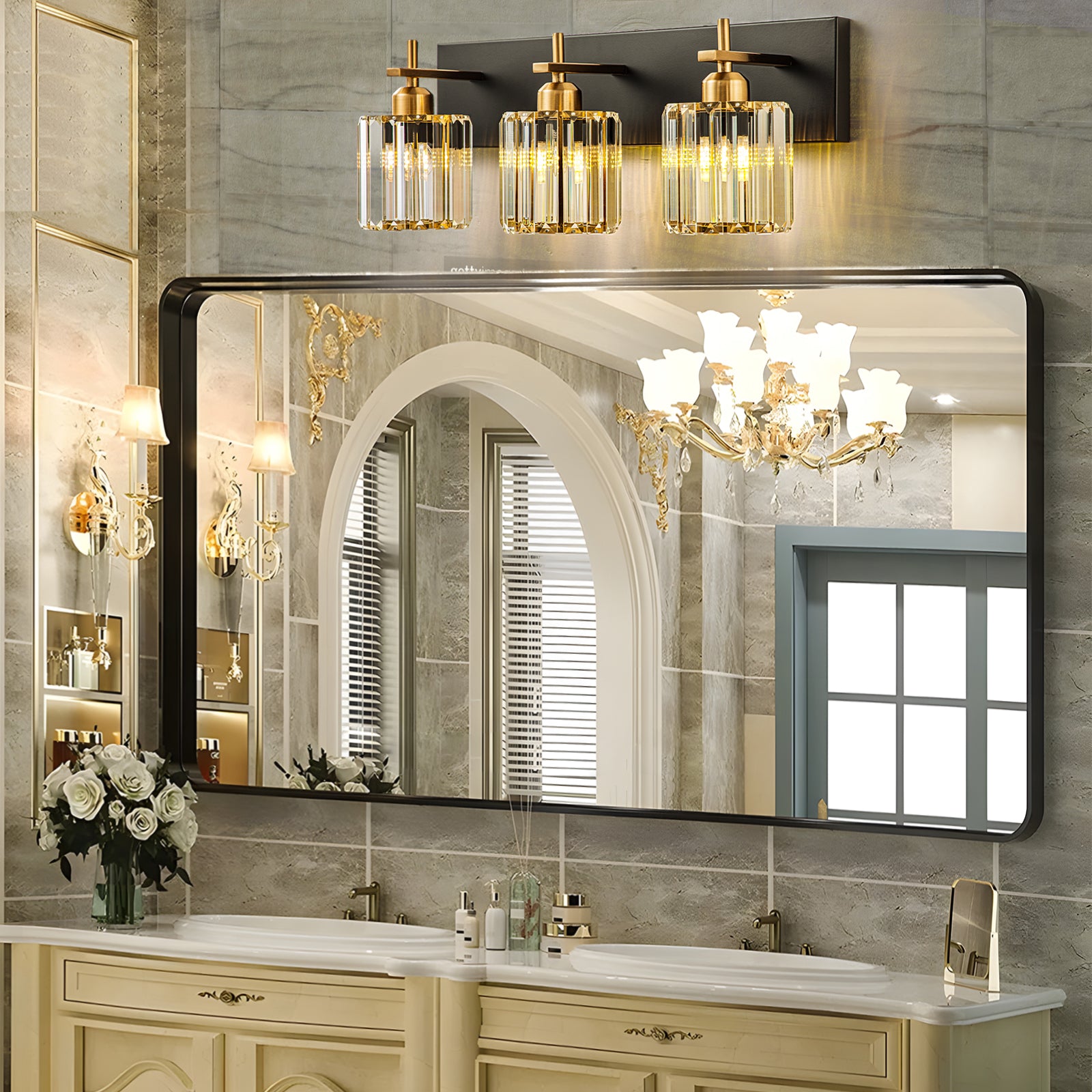 Glowlings 3-Licht 20,5'' Moderne Kristall Quadrat Eitelkeit Licht Für Badezimmer