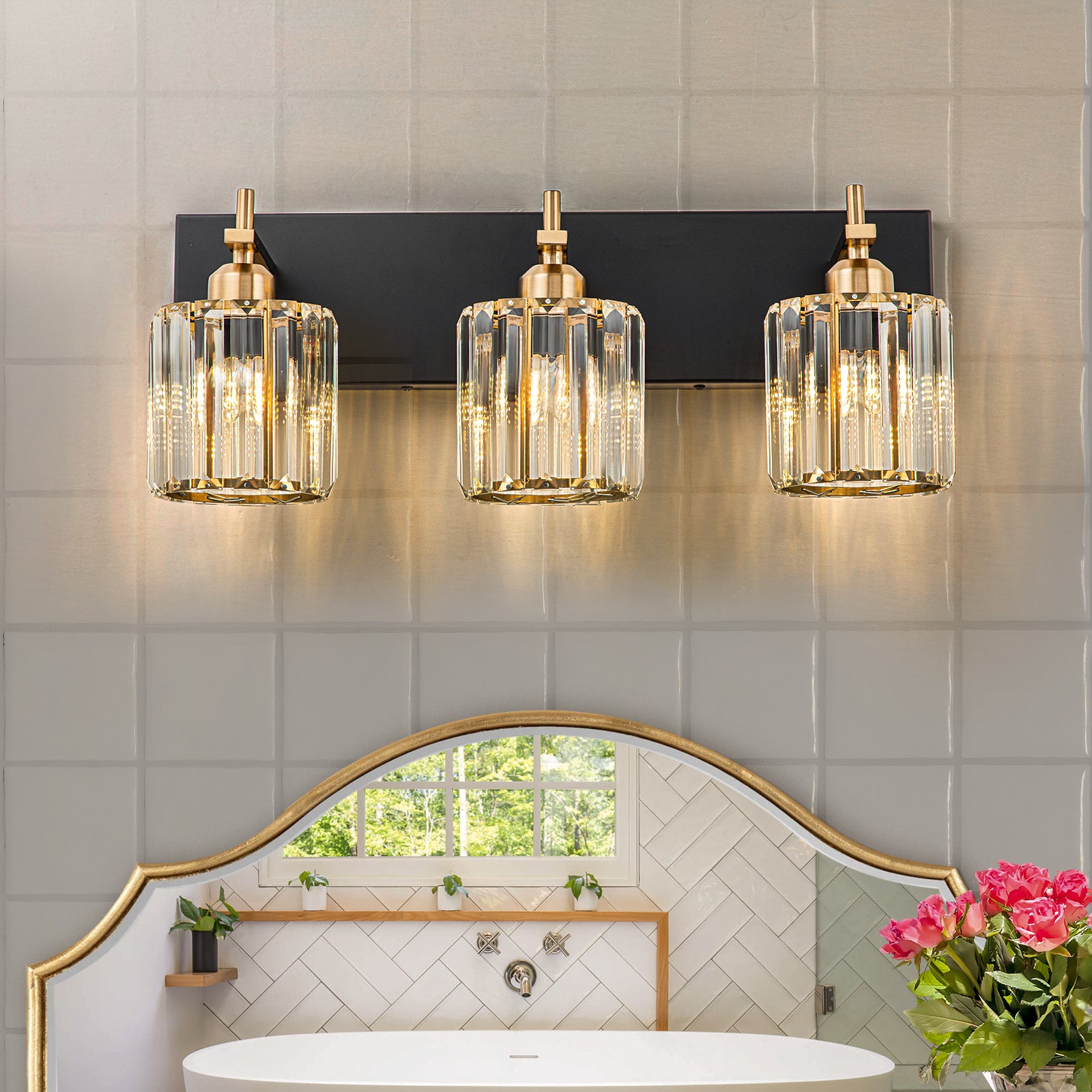 Glowlings 3-Licht 20,5'' Moderne Kristall Quadrat Eitelkeit Licht Für Badezimmer