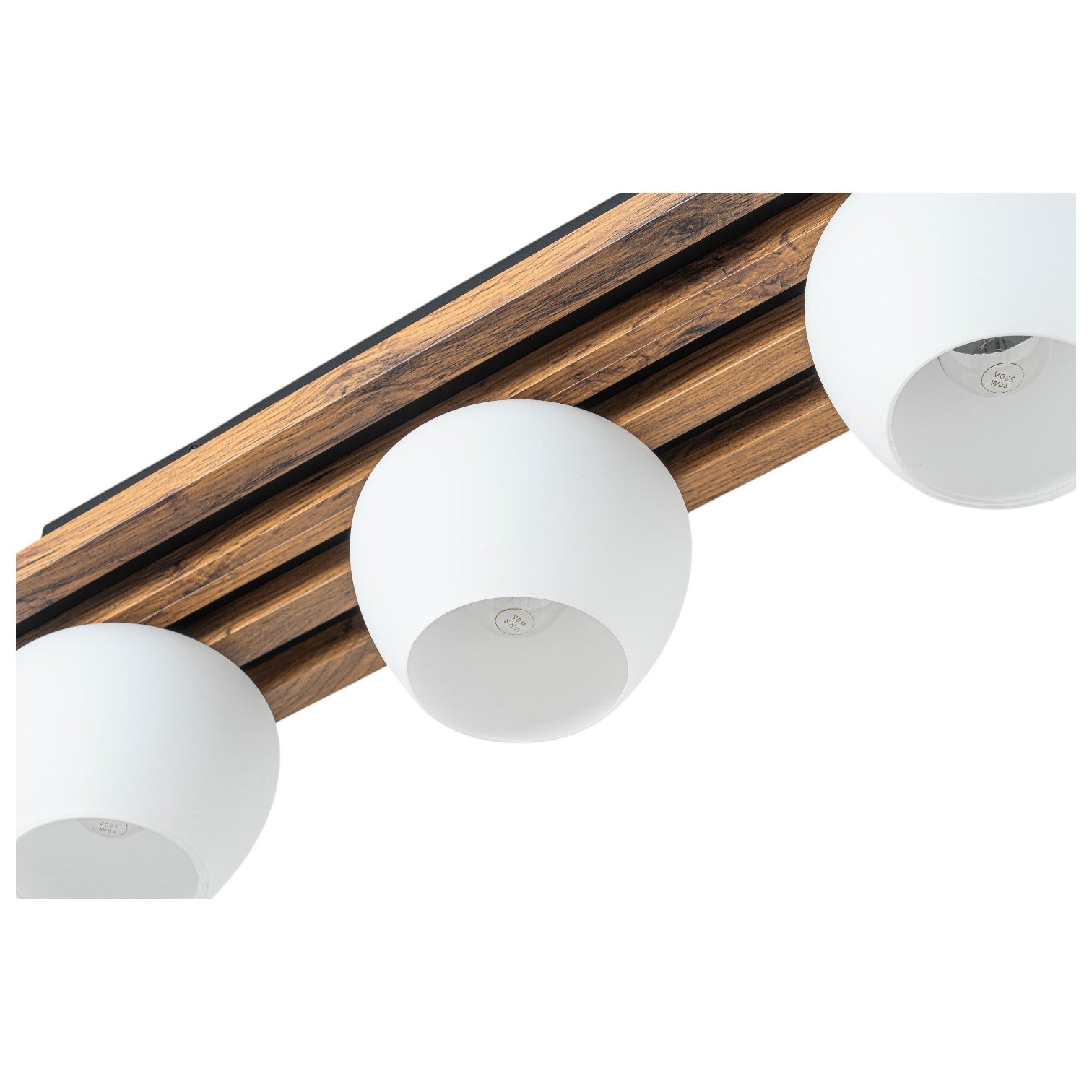 Glowlings 3-Light Modern Farmhouse Walnut Finish Wood Slat Flush Mount Track Lighting with Opal Glass