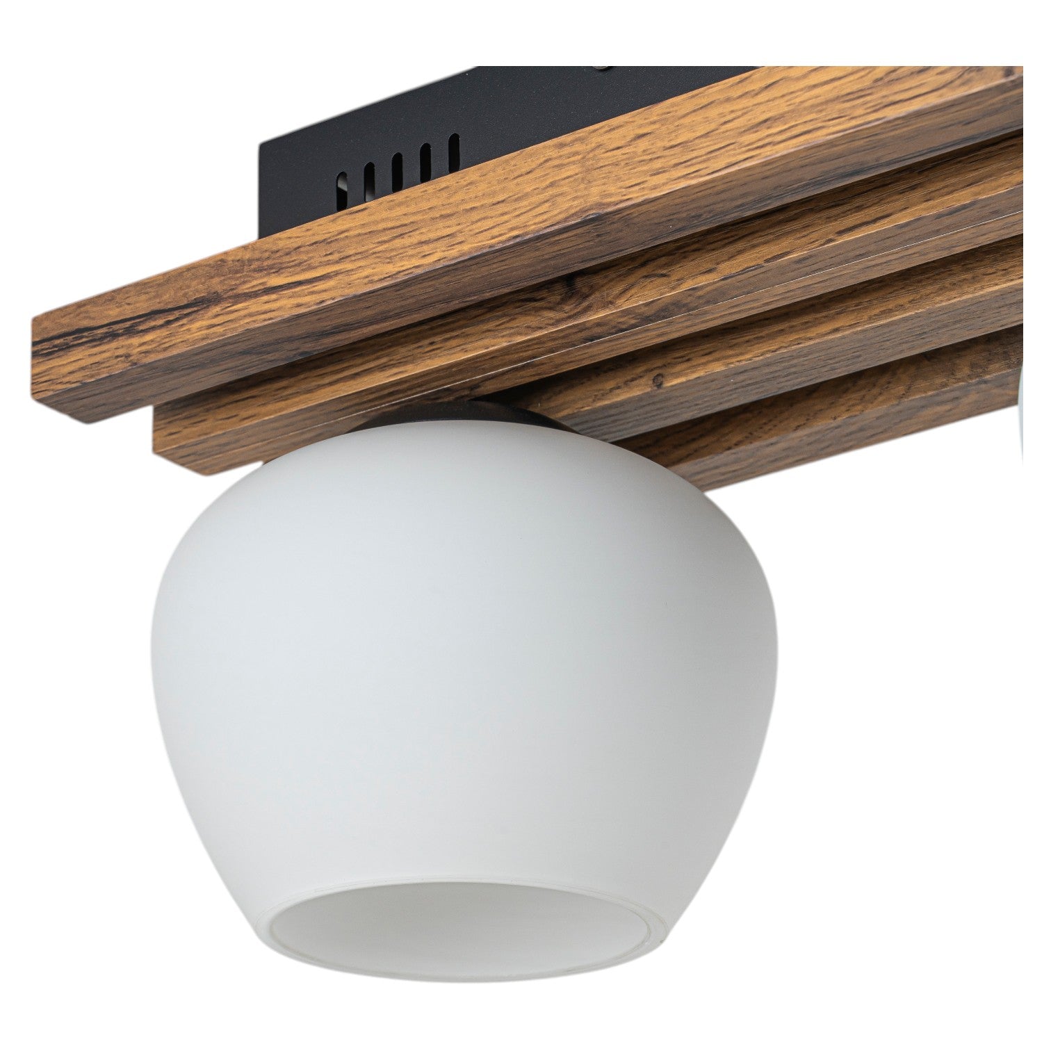 Glowlings 3-Light Modern Farmhouse Walnut Finish Wood Slat Flush Mount Track Lighting with Opal Glass