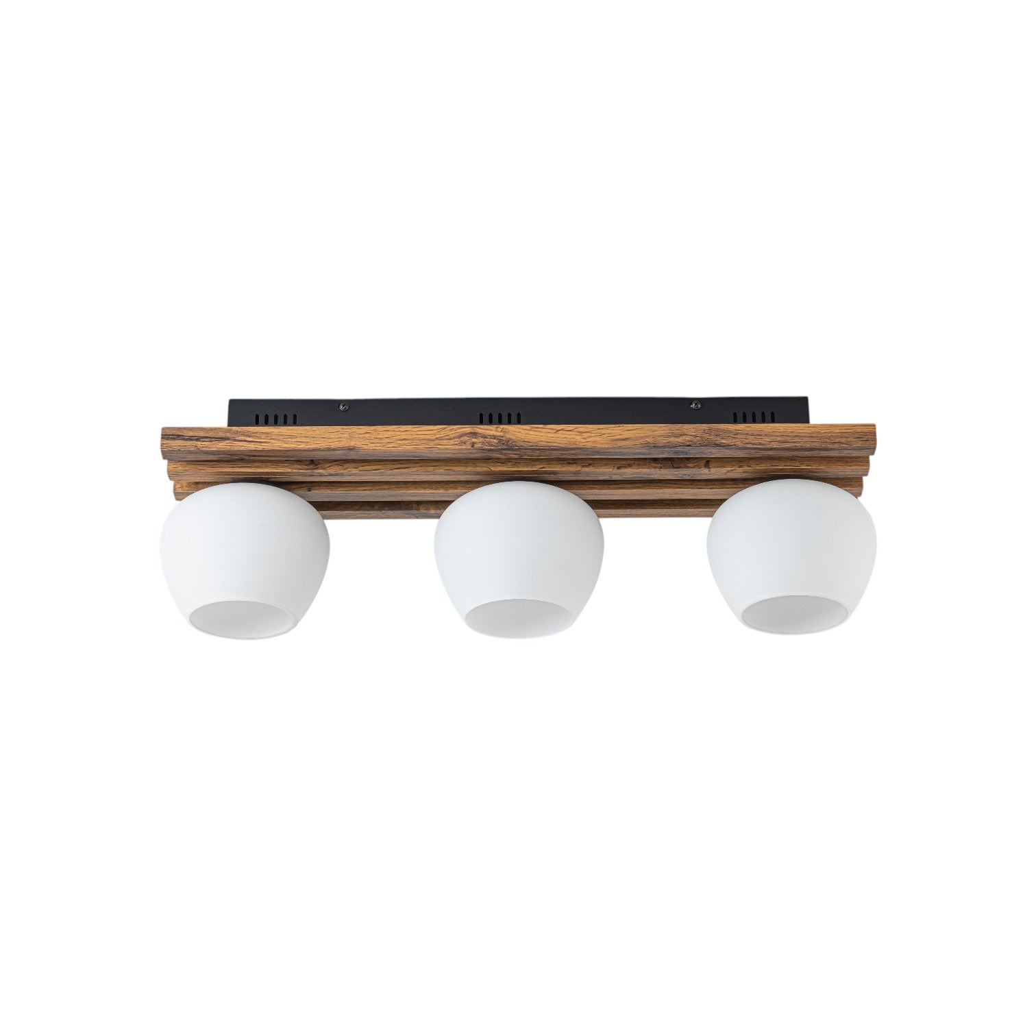 Glowlings 3-Light Modern Farmhouse Walnut Finish Wood Slat Flush Mount Track Lighting with Opal Glass