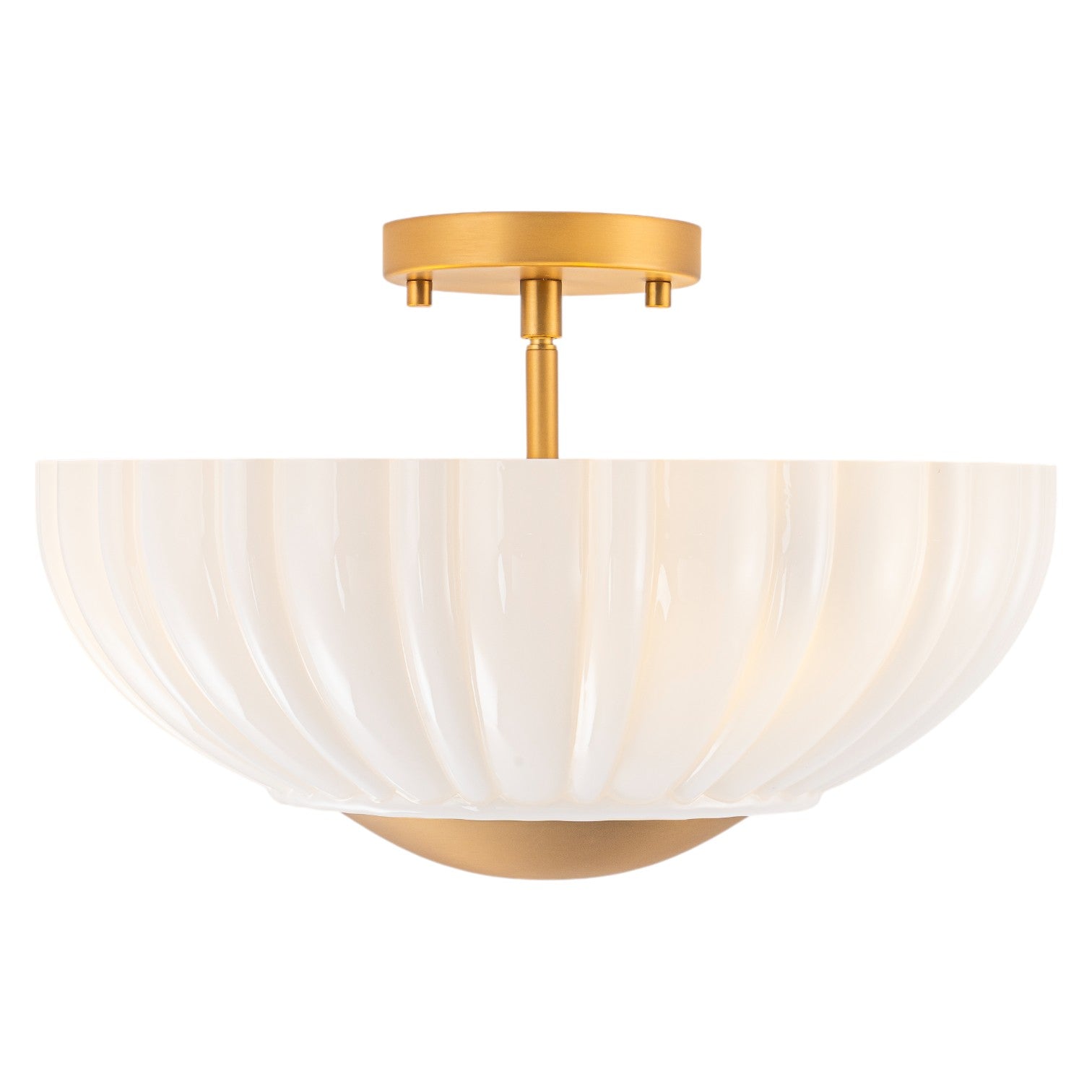 Glowlings 3-Light Modern 15"Wide Brass Flower Shape Opal Glass Semi-Flush Mount Ceiling Light