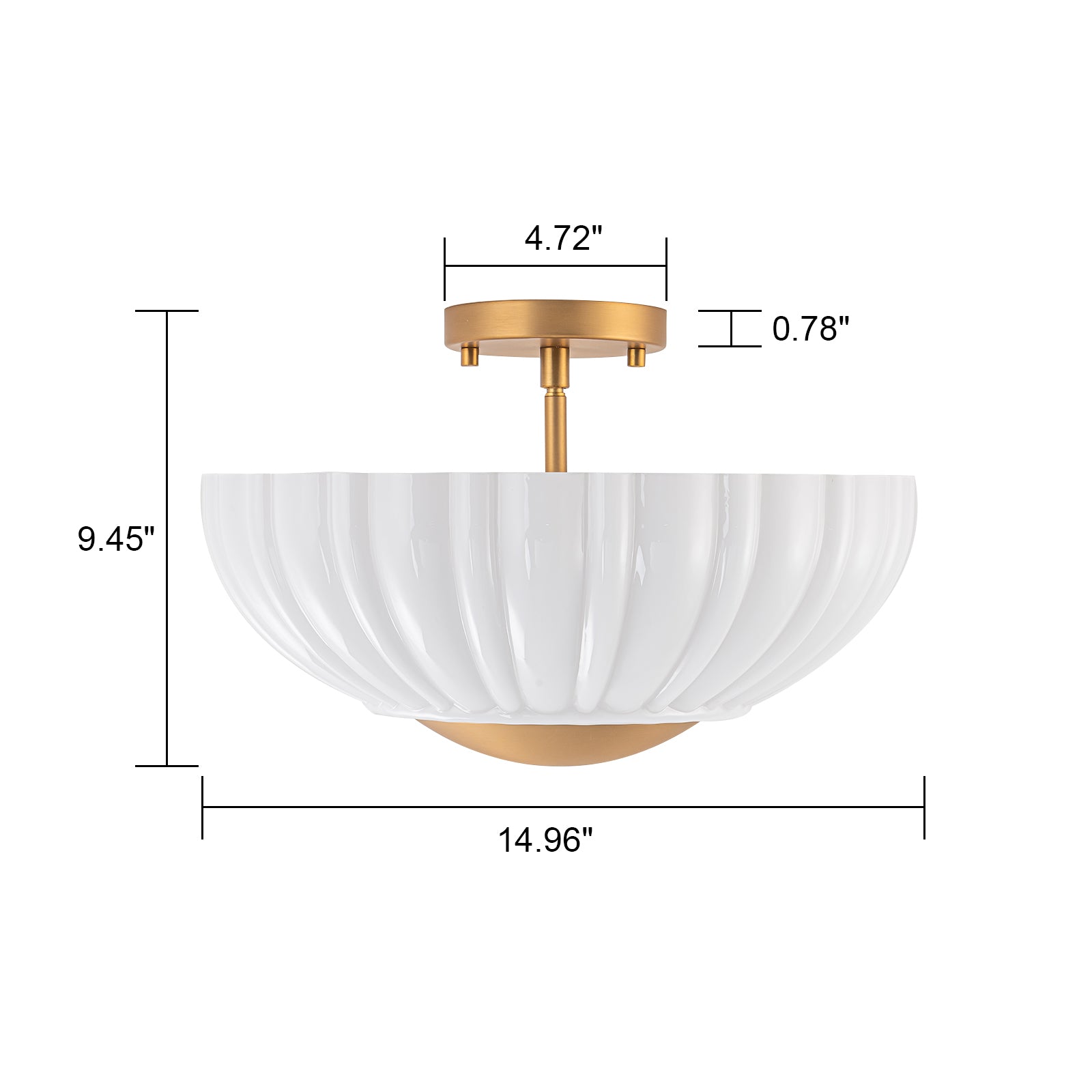 Glowlings 3-Light Modern 15"Wide Brass Flower Shape Opal Glass Semi-Flush Mount Ceiling Light