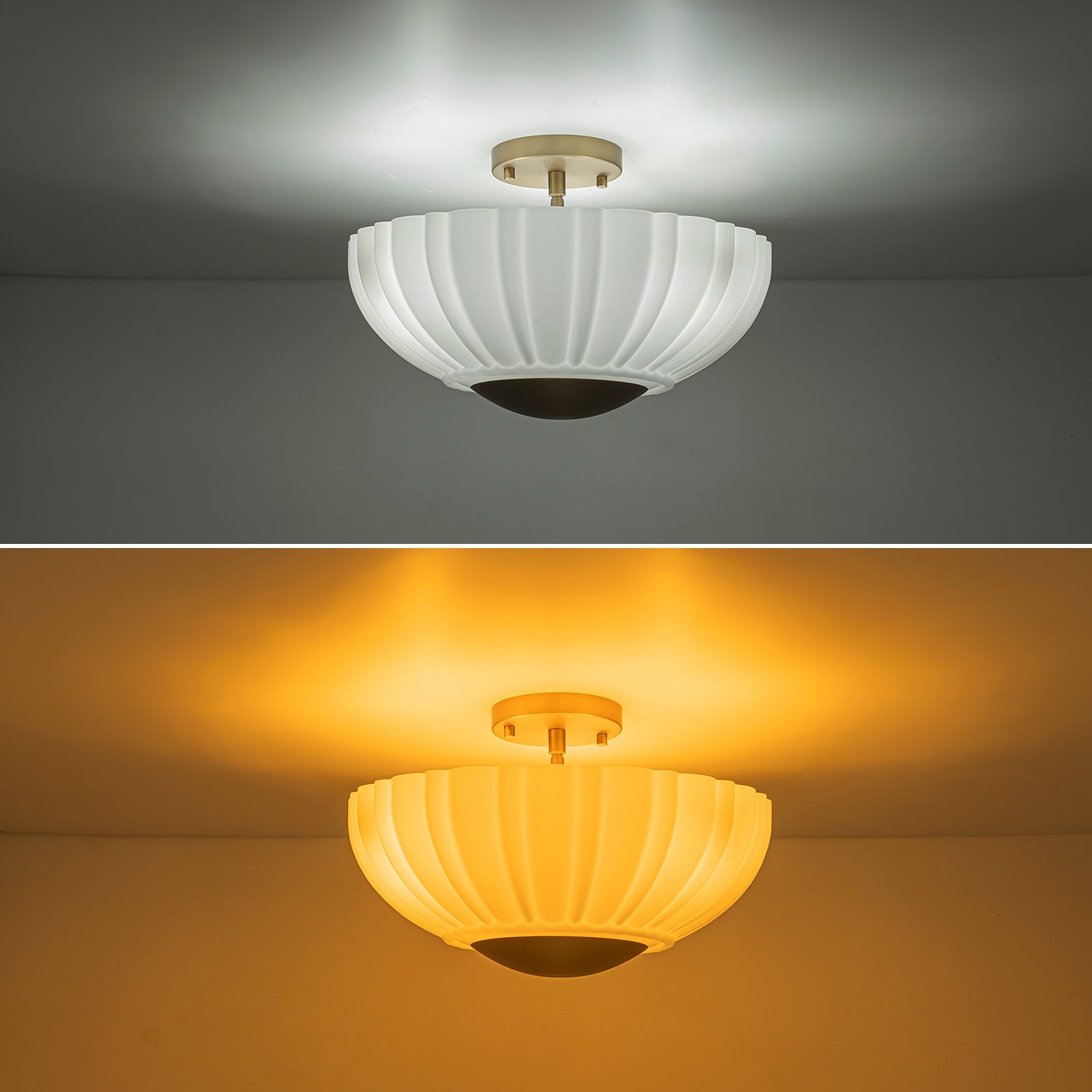 Glowlings 3-Light Modern 15"Wide Brass Flower Shape Opal Glass Semi-Flush Mount Ceiling Light