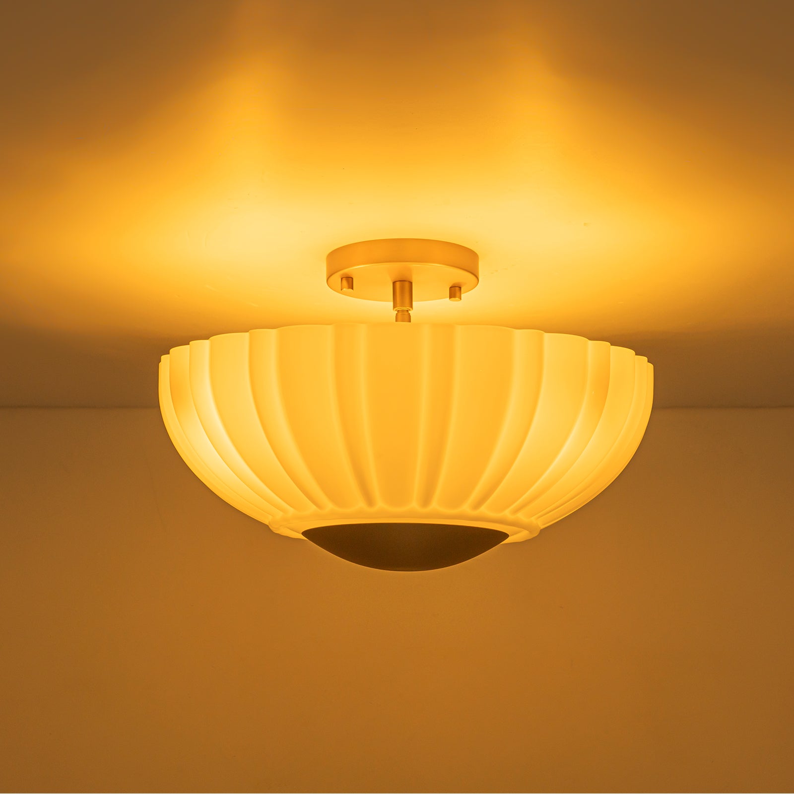 Glowlings 3-Light Modern 15"Wide Brass Flower Shape Opal Glass Semi-Flush Mount Ceiling Light