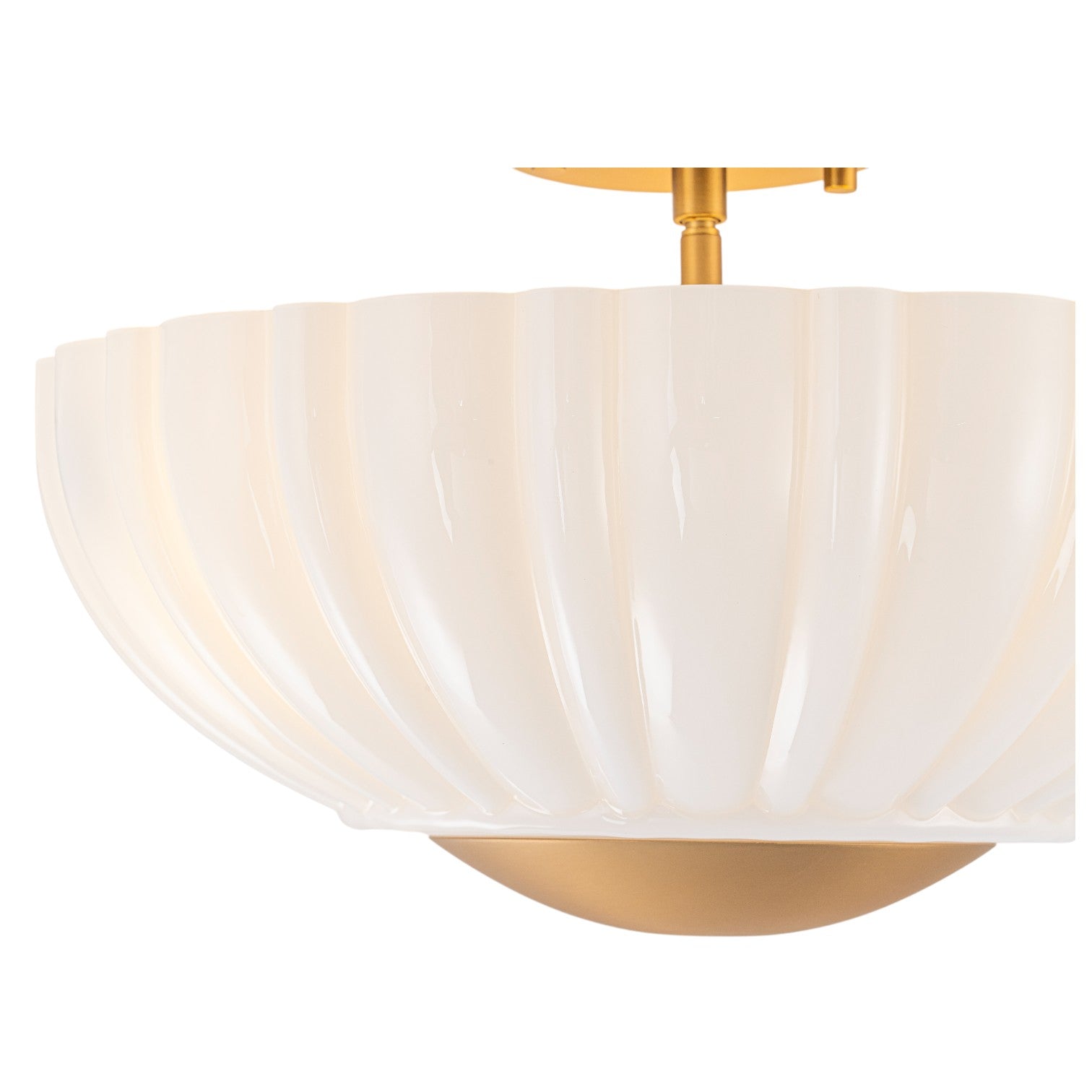 Glowlings 3-Light Modern 15"Wide Brass Flower Shape Opal Glass Semi-Flush Mount Ceiling Light