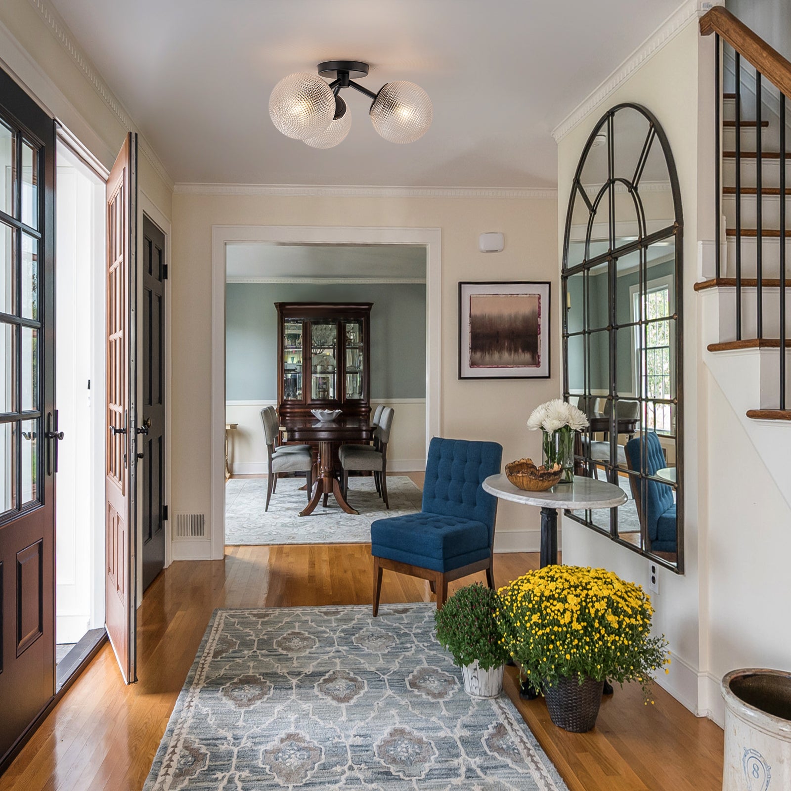 Glowlings 3-Light Modern 18"Wide Globe Glass Sputnik Semi-Flush Mount Ceiling Light