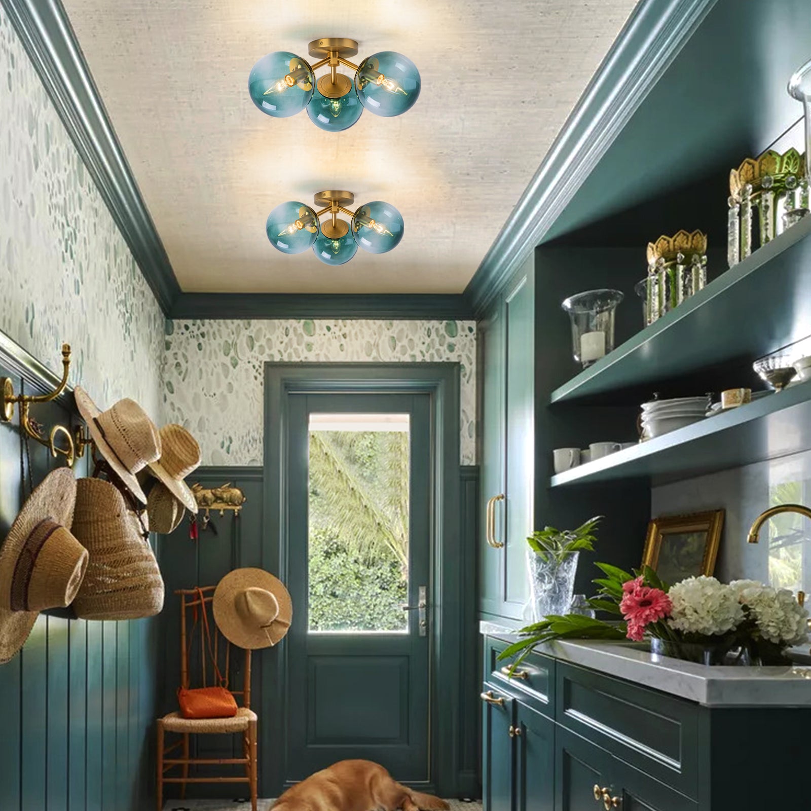 Glowlings 3-Light Modern 18"Wide Globe Glass Sputnik Semi-Flush Mount Ceiling Light