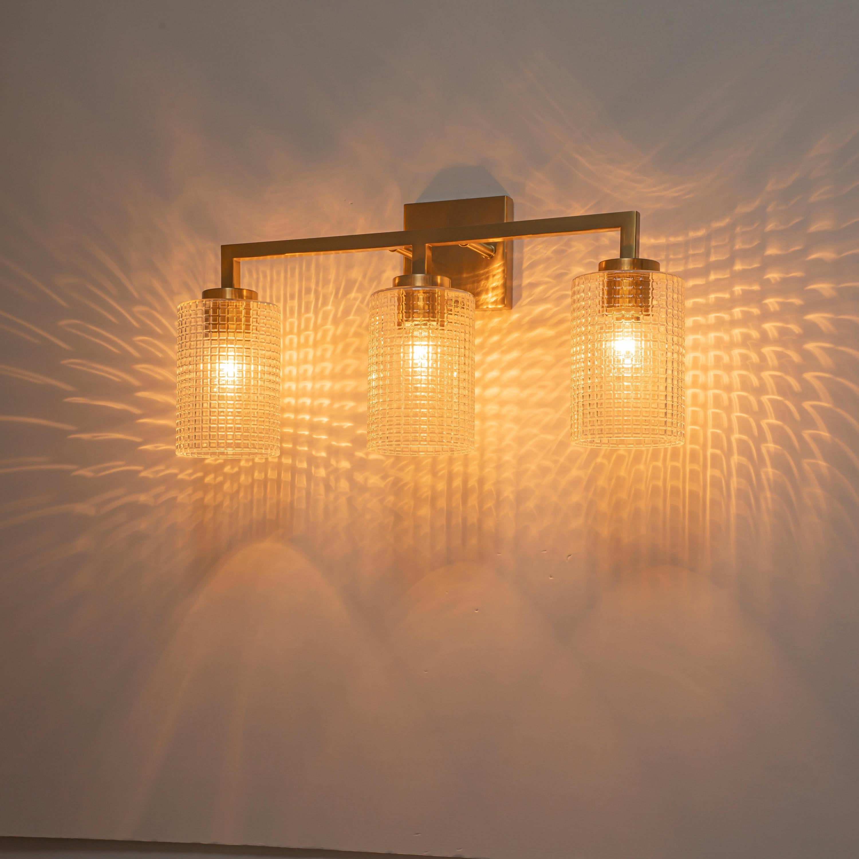 Glowlings 3/4-Light Modern Patterned Textured Glass Cylinder Bathroom Vanity Light Wall Sconce for Mirror Cabinet