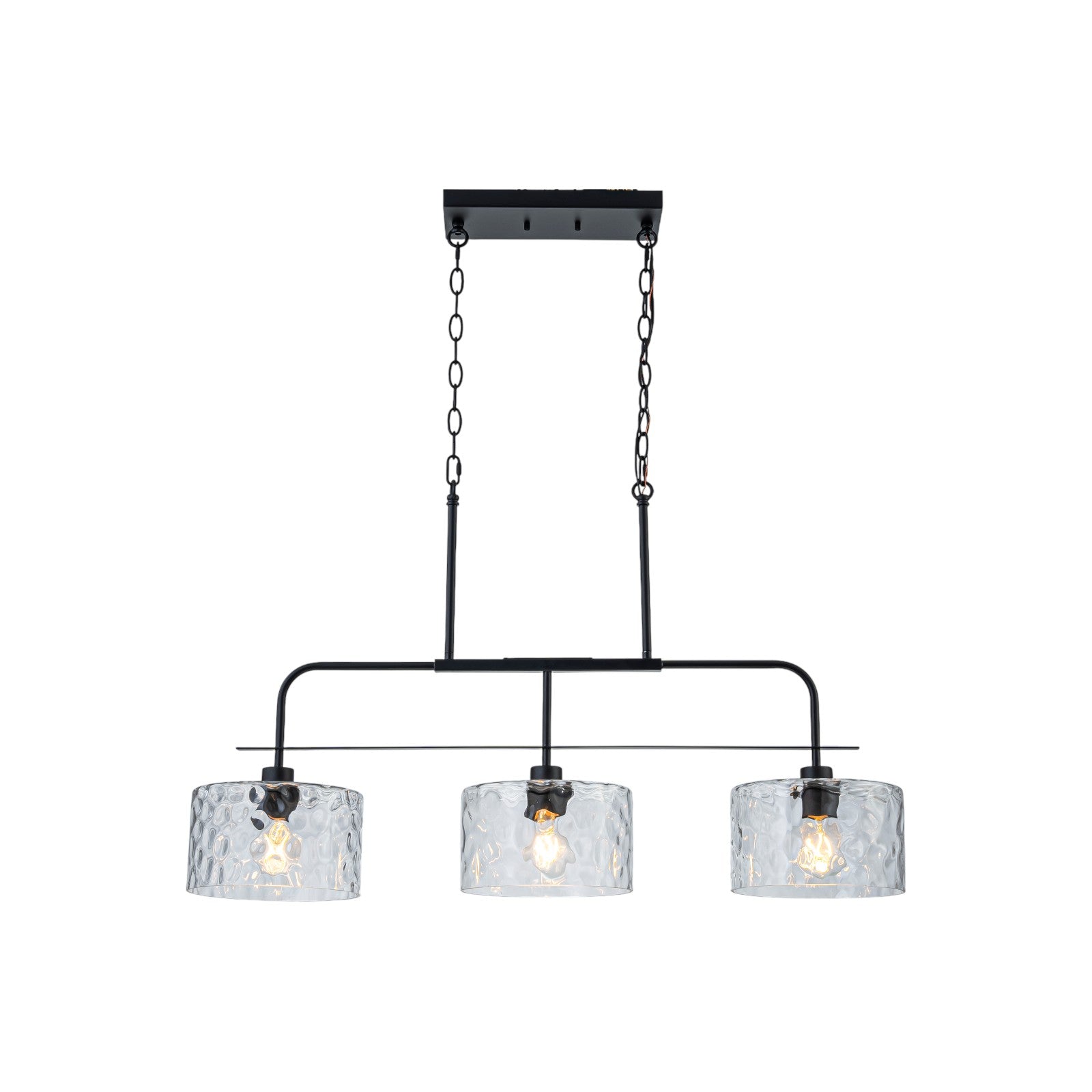 Glowlings 3-Light Modern 36"Wide Large Black Linear Hammered Glass Chandelier