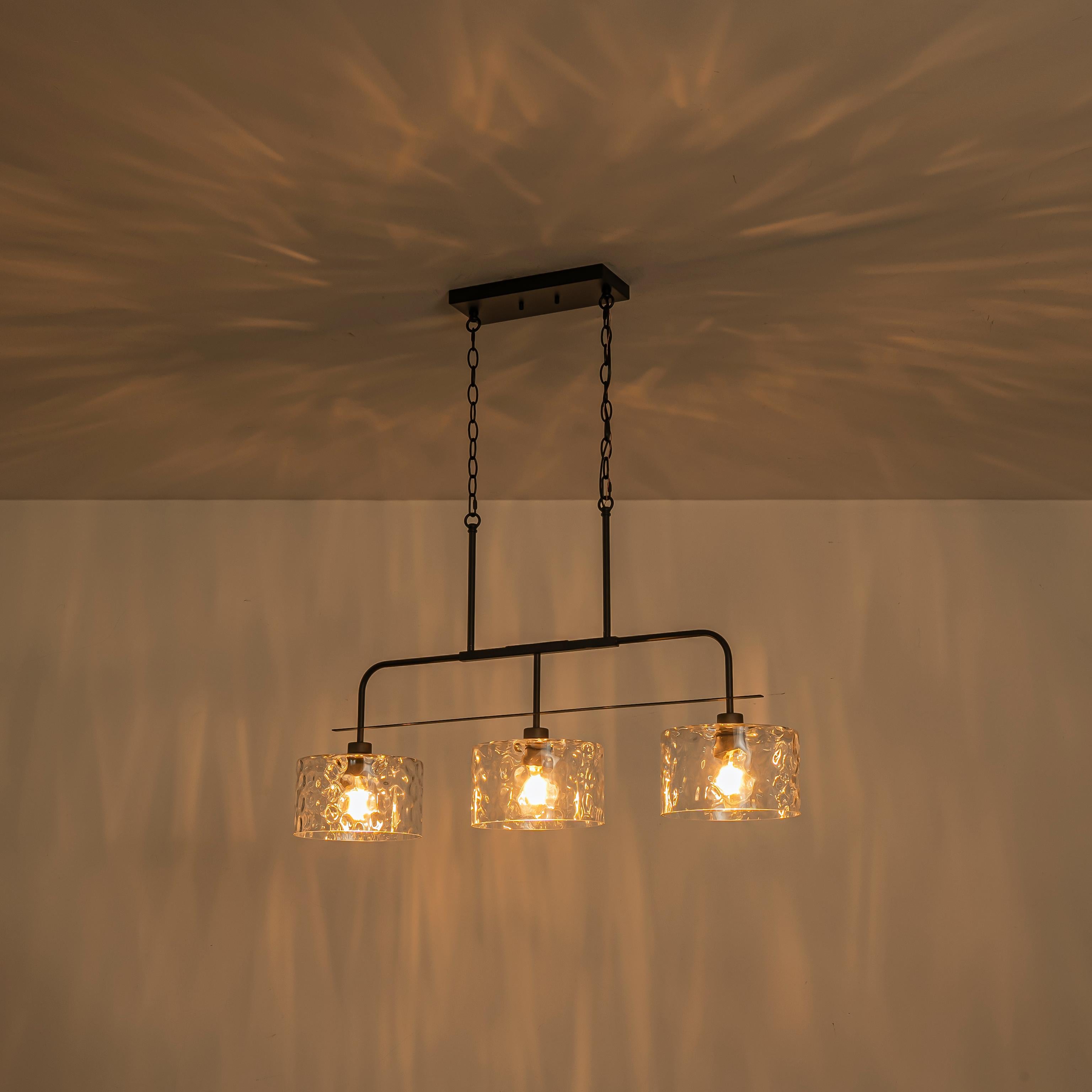 Glowlings 3-Light Modern 36"Wide Large Black Linear Hammered Glass Chandelier