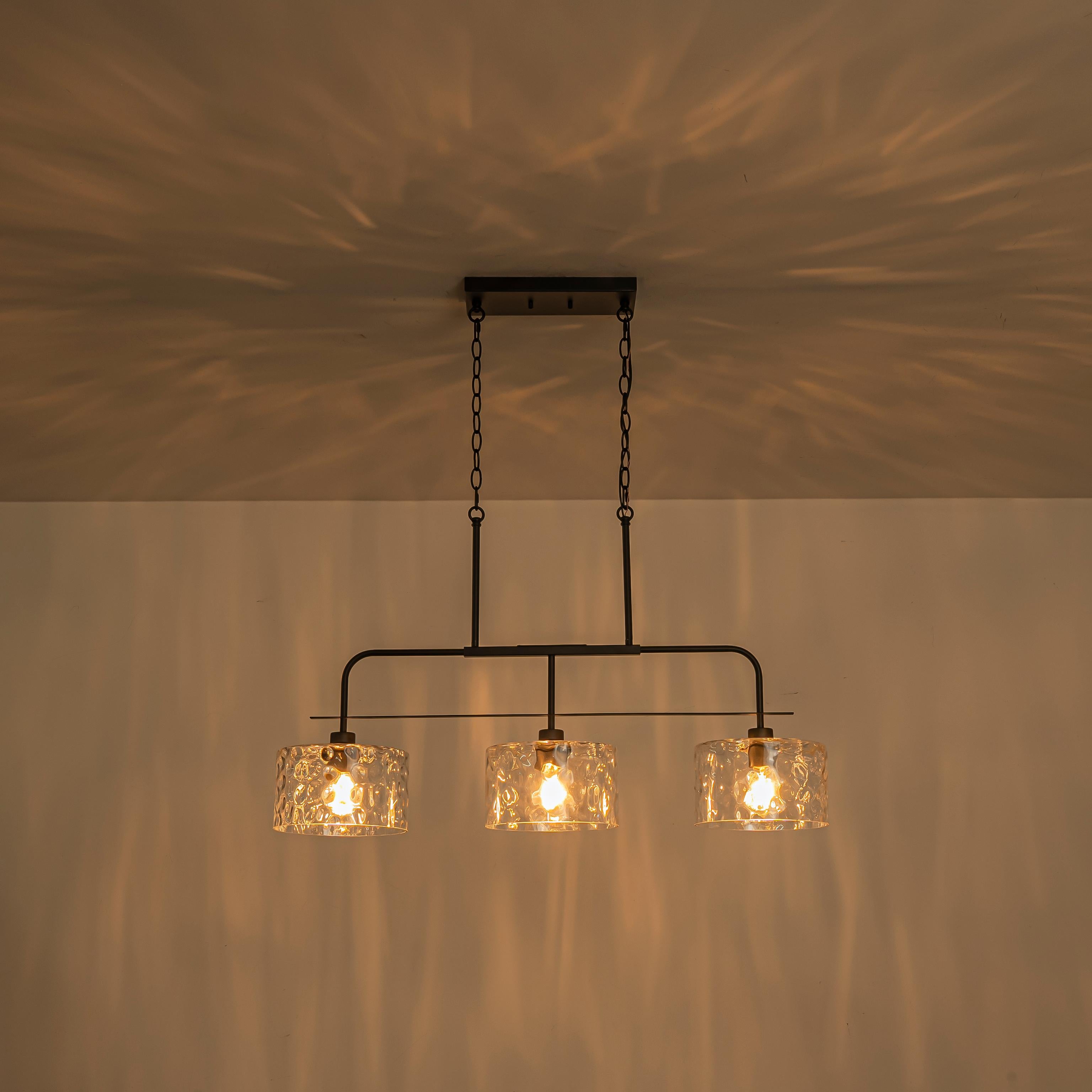 Glowlings 3-Light Modern 36"Wide Large Black Linear Hammered Glass Chandelier