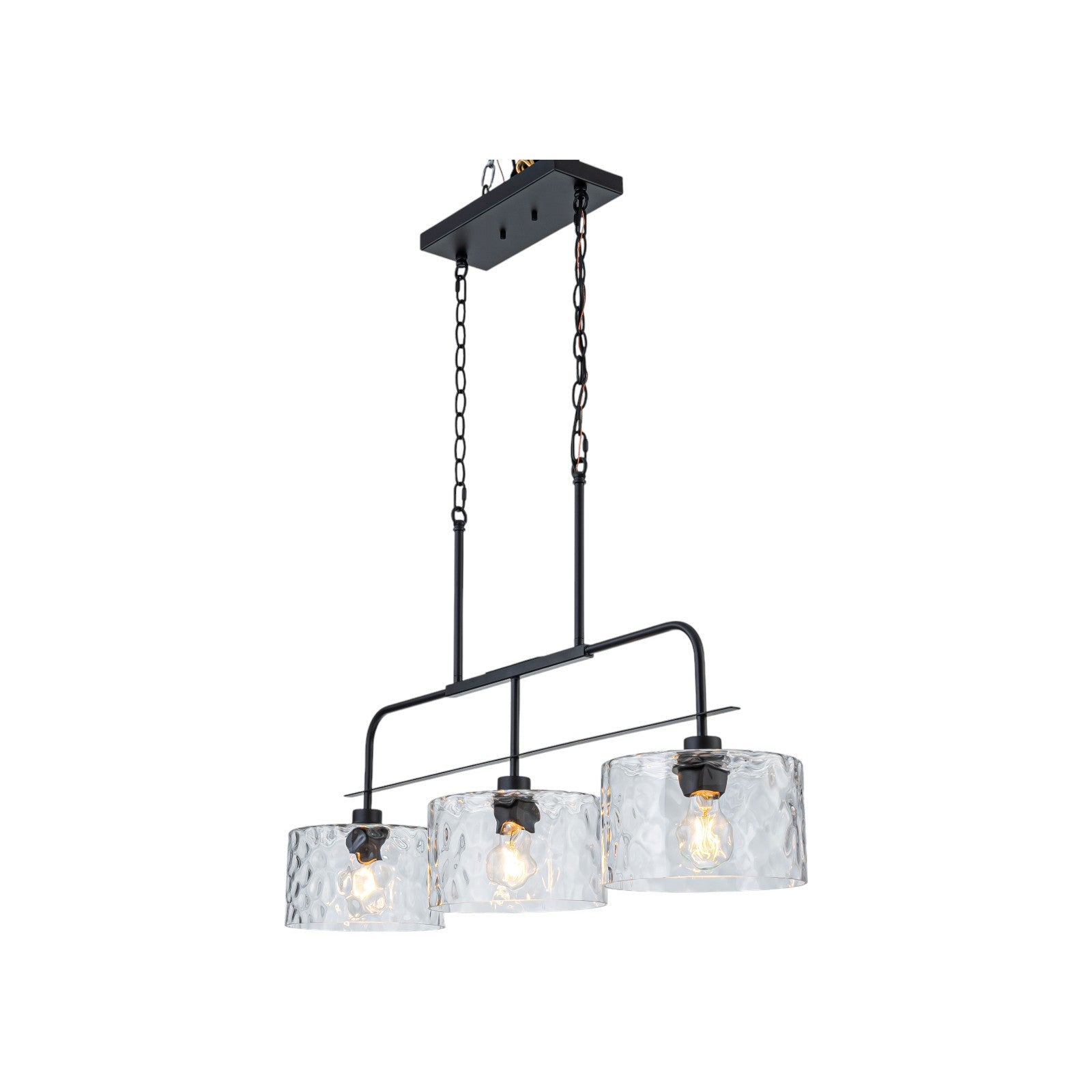 Glowlings 3-Light Modern 36"Wide Large Black Linear Hammered Glass Chandelier
