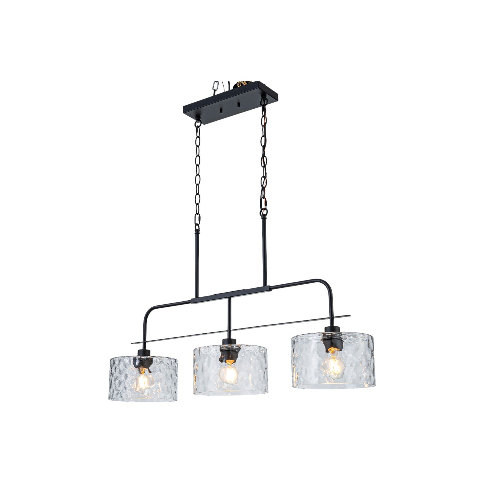 Glowlings 3-Light Modern 36"Wide Large Black Linear Hammered Glass Chandelier