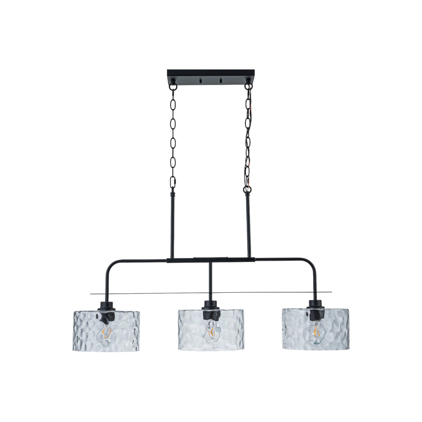 Glowlings 3-Light Modern 36"Wide Large Black Linear Hammered Glass Chandelier