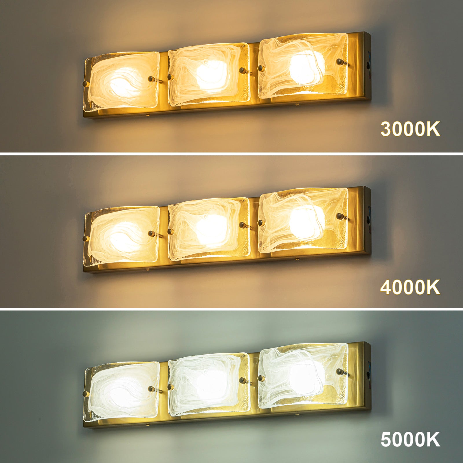 Glowlings 3/4-Licht Moderne LED-Badezimmer-Waschtischleuchte aus Wolkenglas mit DIP-Dimmung