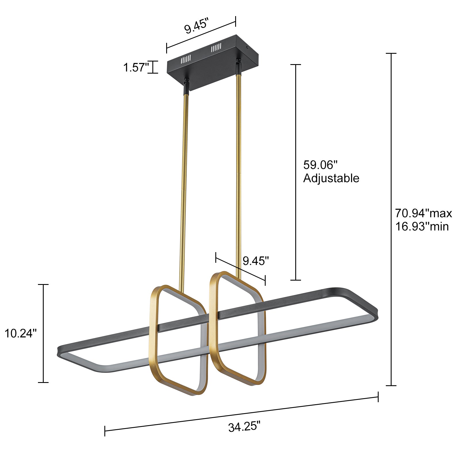 Glowlings 3-flammige, moderne, 86,4 cm breite, lineare LED-Pendelleuchte, Inselleuchte