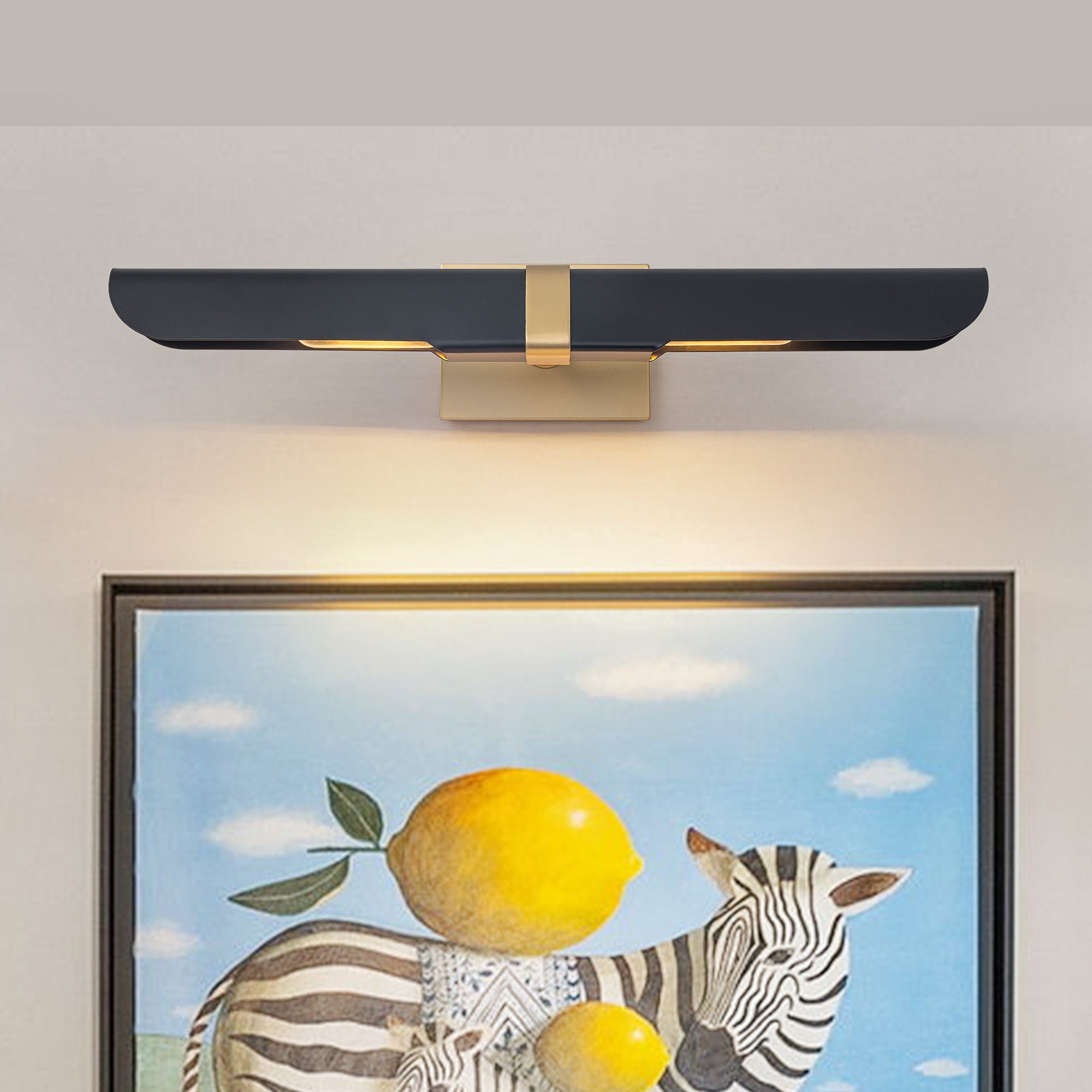 Glowlings 2-Light Modern 24"Wide Linear Matte Black and Gold Picture Light with 180° Adjustable Curved Shield