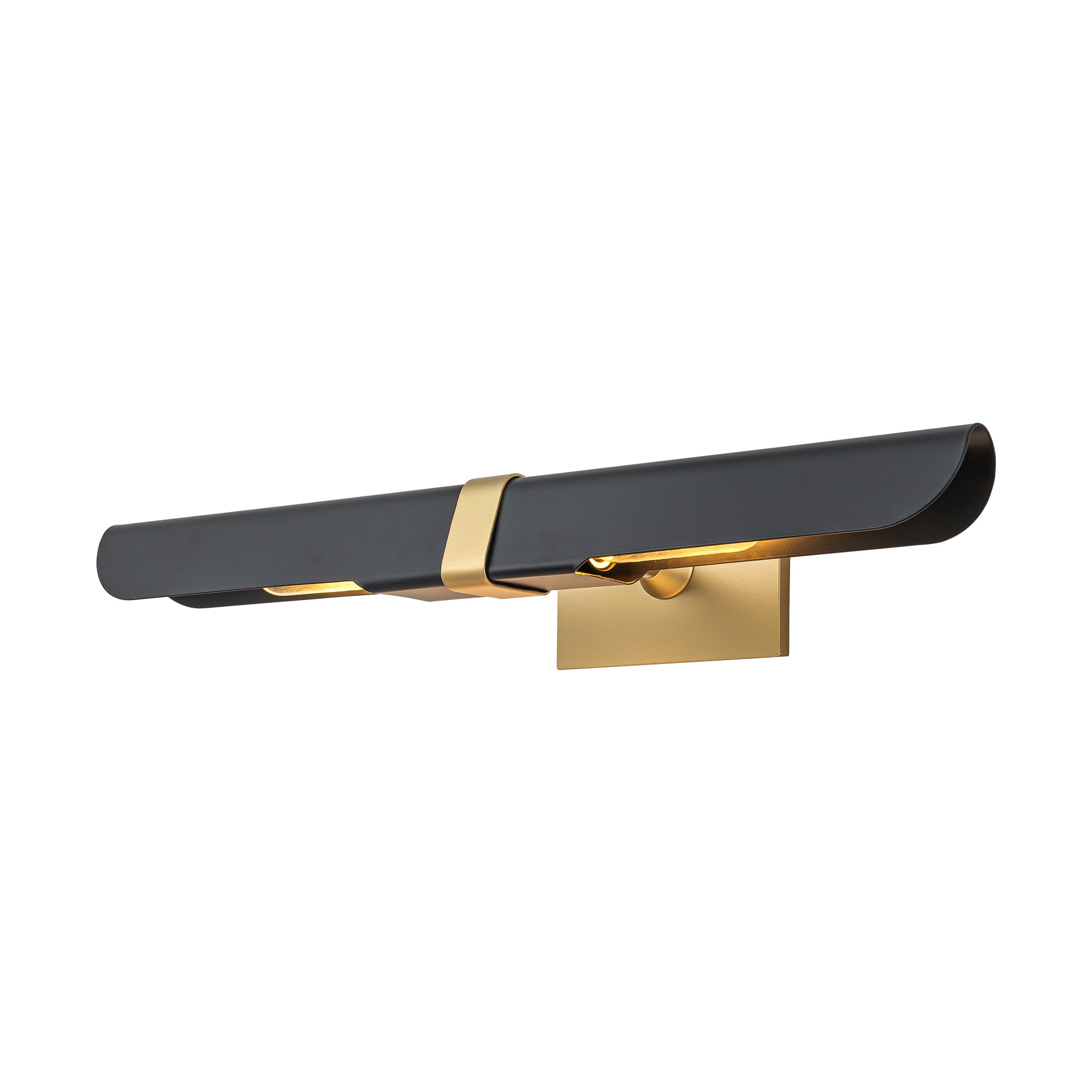 Glowlings 2-Light Modern 24"Wide Linear Matte Black and Gold Picture Light with 180° Adjustable Curved Shield