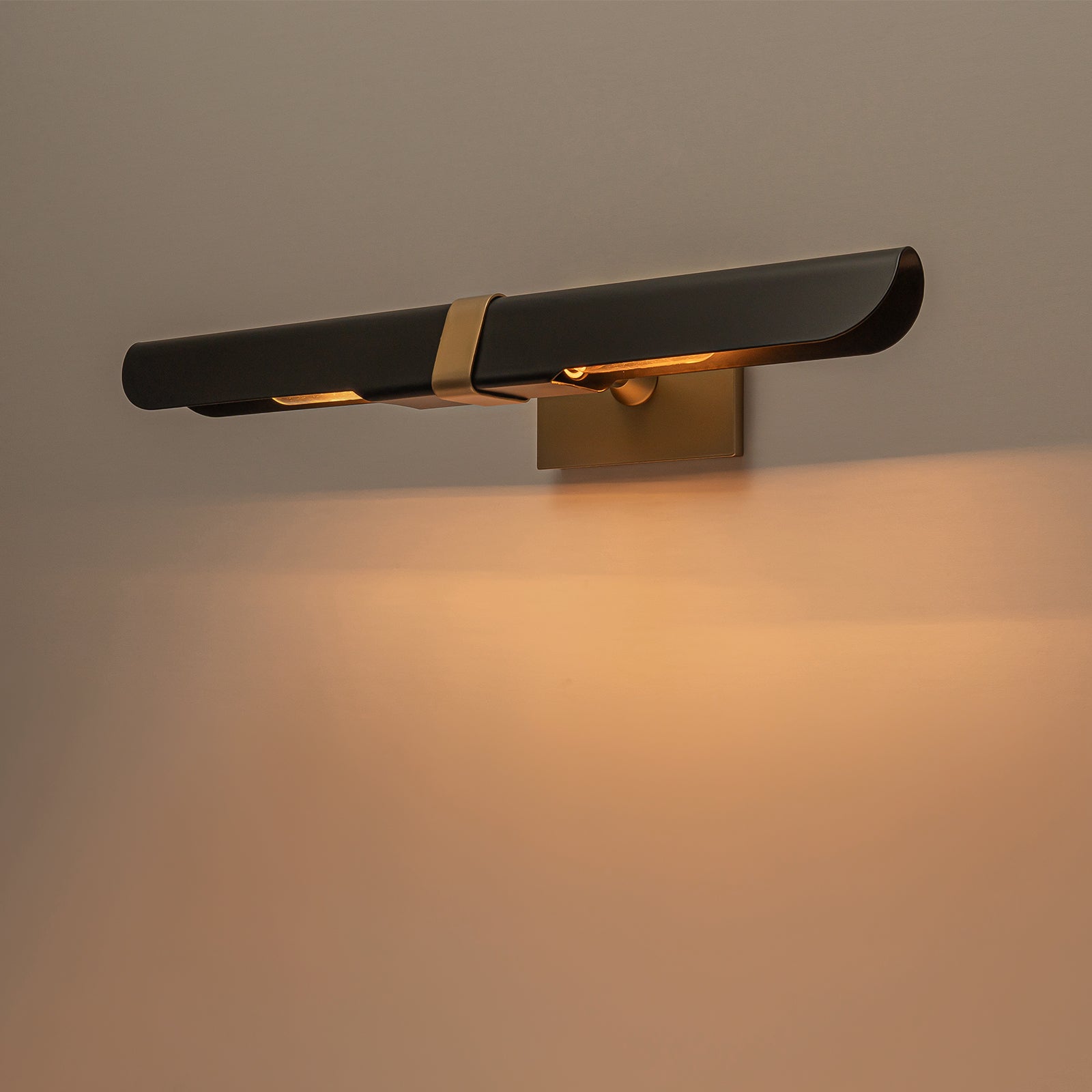 Glowlings 2-Light Modern 24"Wide Linear Matte Black and Gold Picture Light with 180° Adjustable Curved Shield