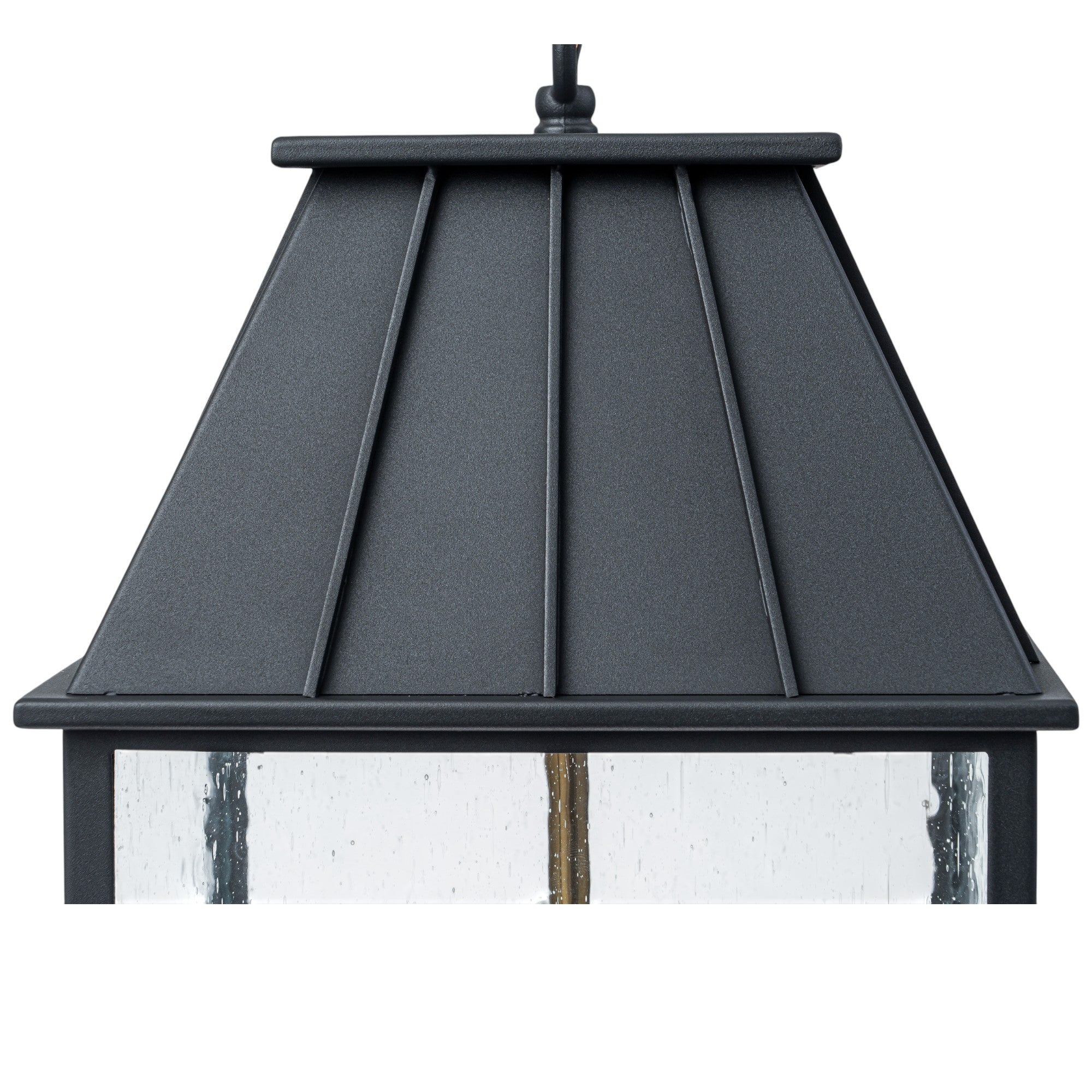 Glowlings 3-Light Modern IP23 Matte Black Seeded Glass Lantern Outdoor Pendant Light