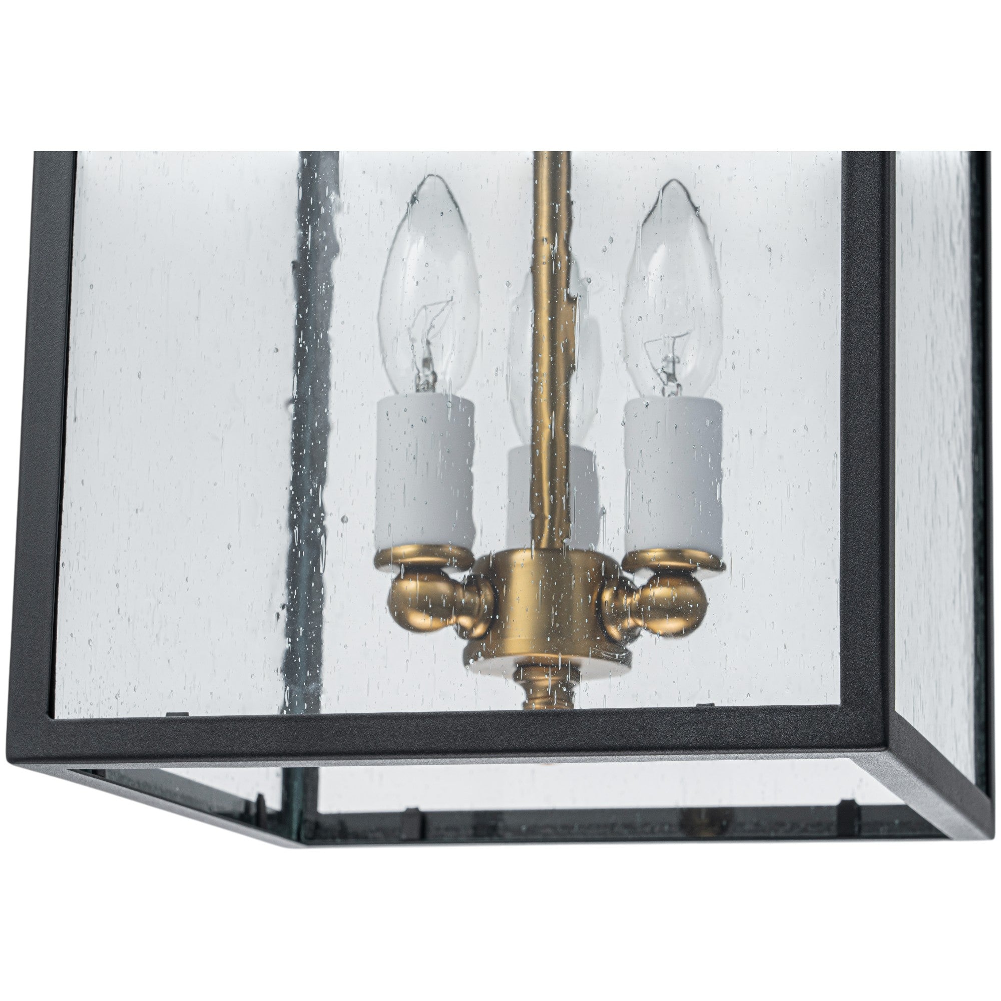 Glowlings 3-Light Modern IP23 Matte Black Seeded Glass Lantern Outdoor Pendant Light