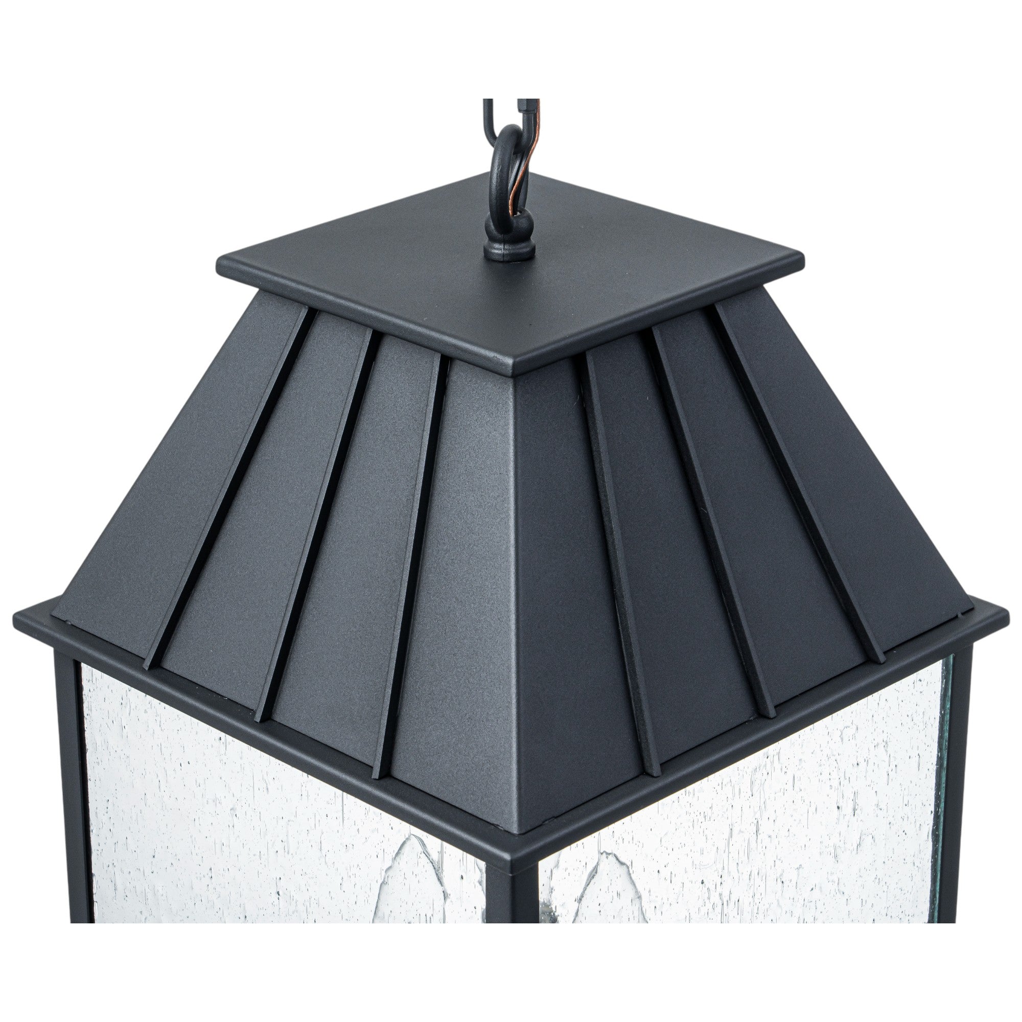 Glowlings 3-Light Modern IP23 Matte Black Seeded Glass Lantern Outdoor Pendant Light