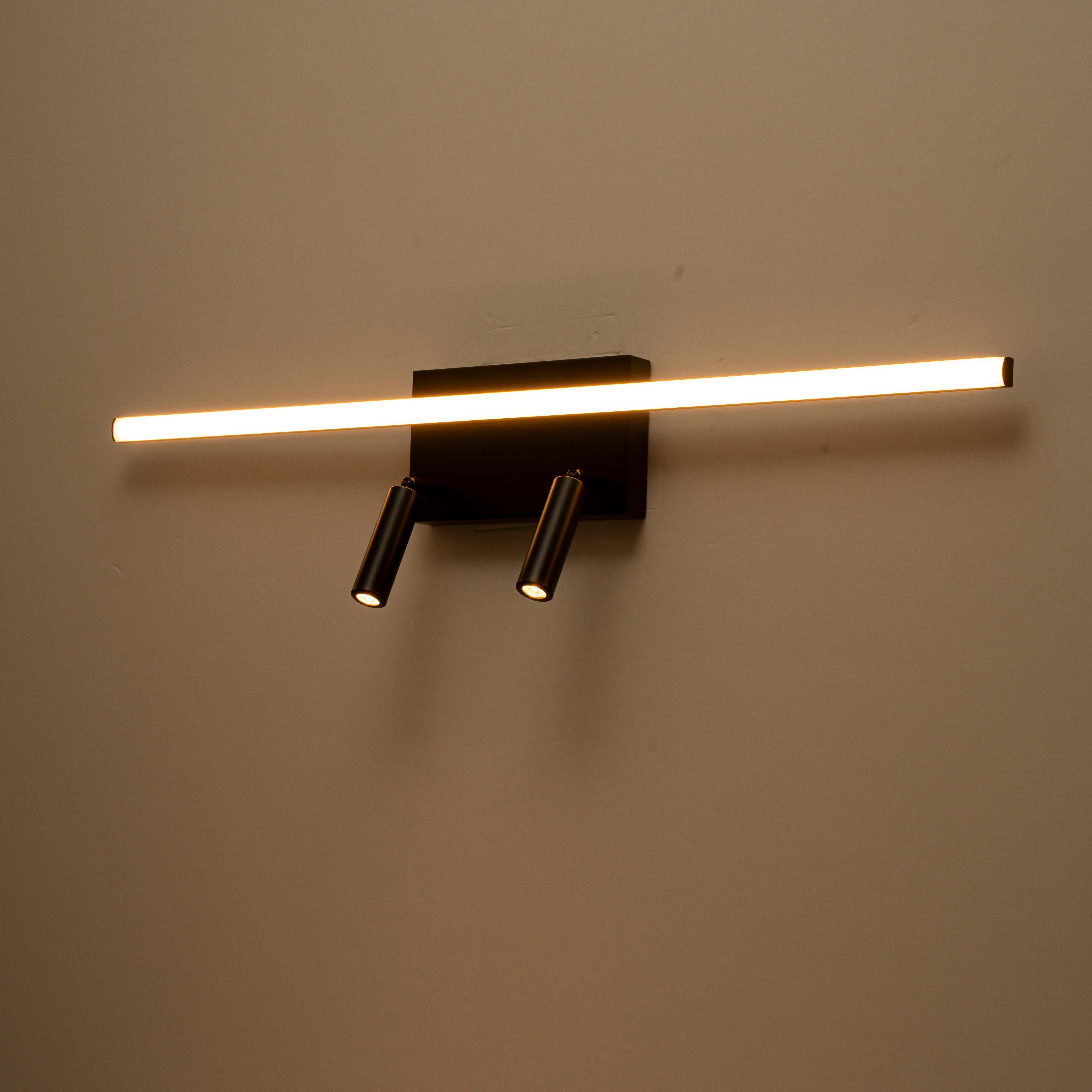 Glowlings 3-Light Modern Matte Black Linear LED Picture Light Dimmable Vanity Light with Spotlights Rotation