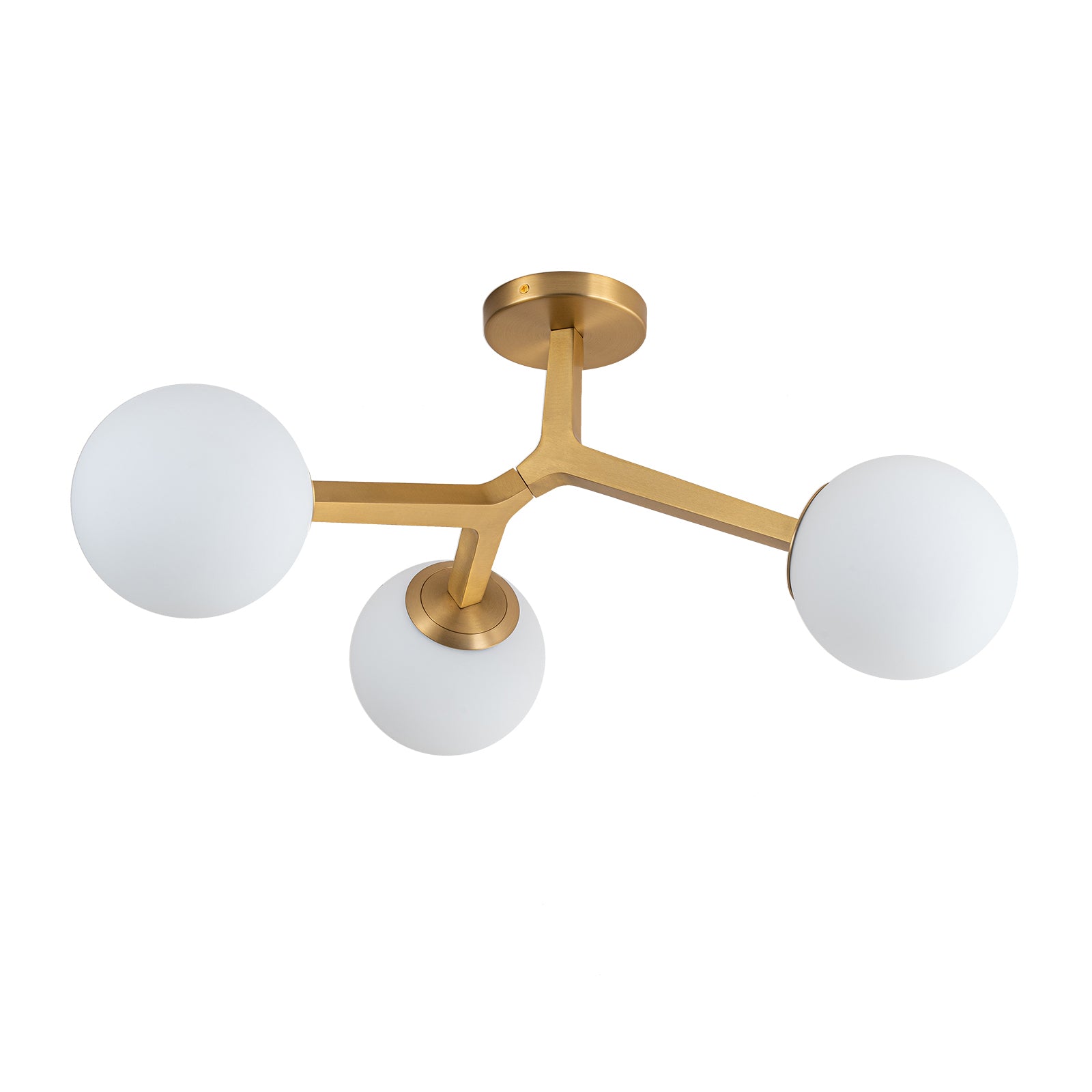 Glowlings 3-flammige, moderne 61 cm breite Opalglas-Kugel-Sputnik-Halbdeckenleuchte
