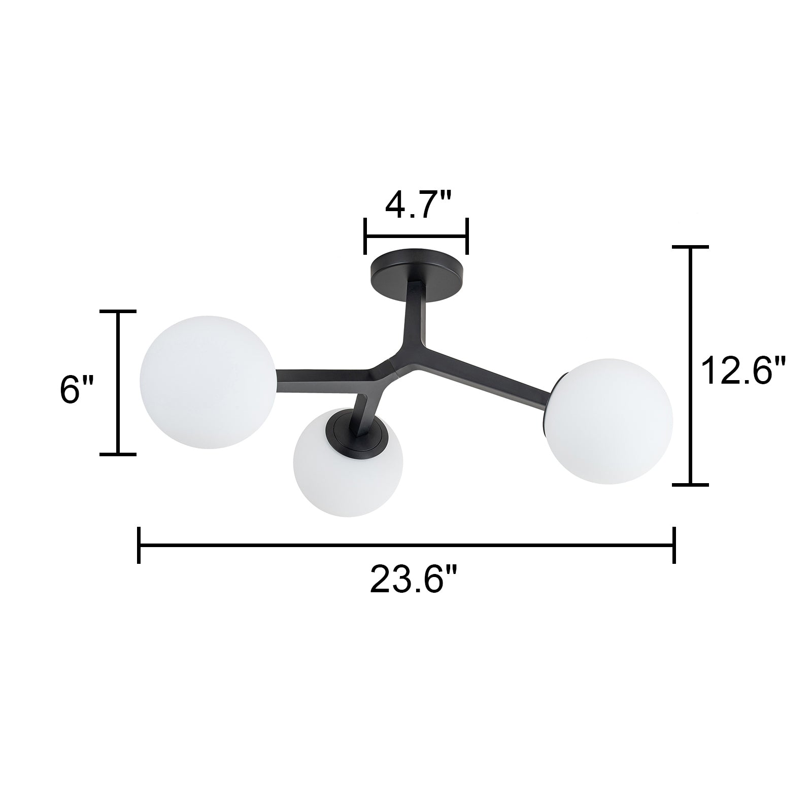 Glowlings 3-flammige, moderne 61 cm breite Opalglas-Kugel-Sputnik-Halbdeckenleuchte