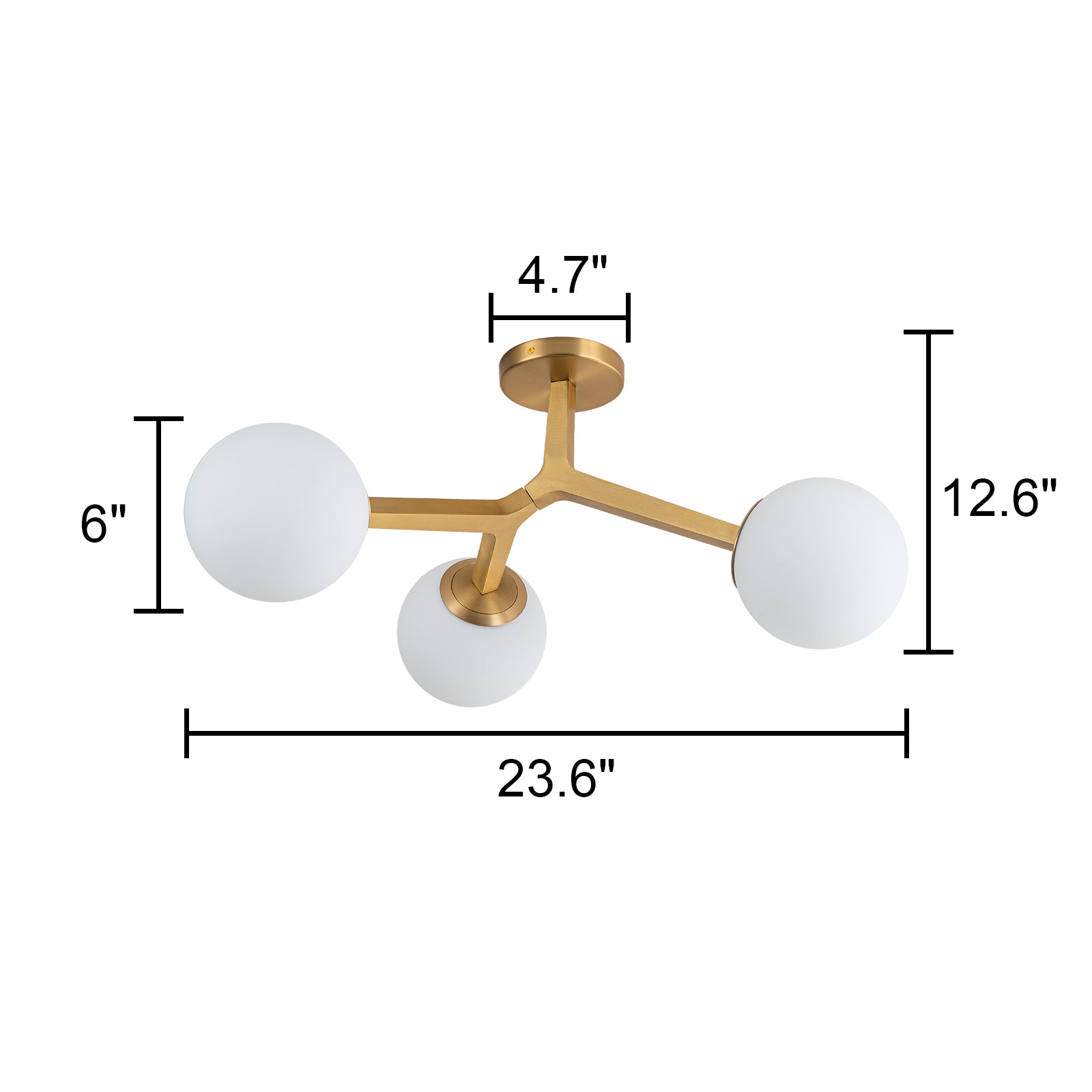 Glowlings 3-flammige, moderne 61 cm breite Opalglas-Kugel-Sputnik-Halbdeckenleuchte