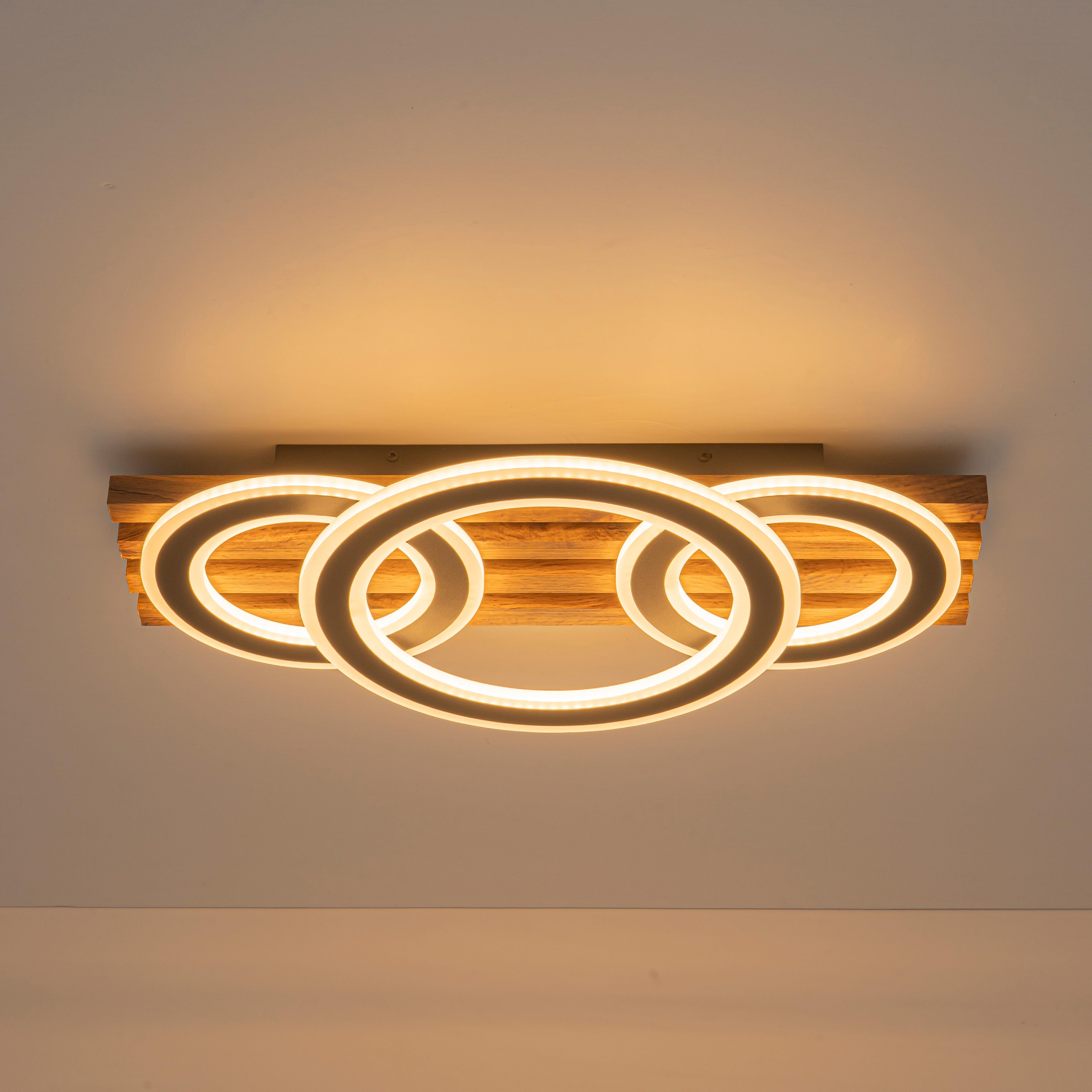 Glowlings 2/3-Light Modern Organic Natural Wood Grain Ring Interlocking Geometric LED Flush Mount Ceiling Light
