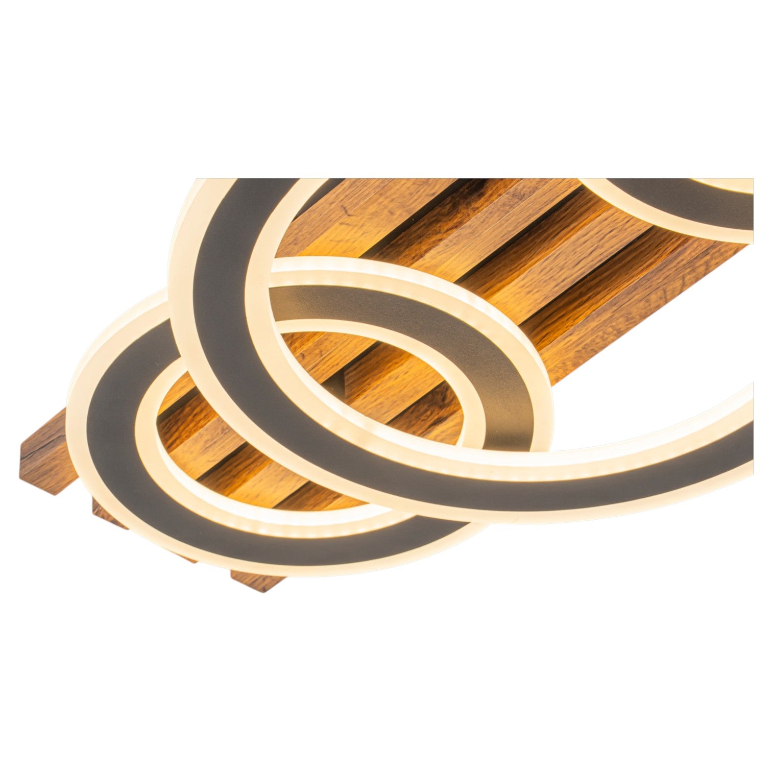 Glowlings 2/3-Light Modern Organic Natural Wood Grain Ring Interlocking Geometric LED Flush Mount Ceiling Light