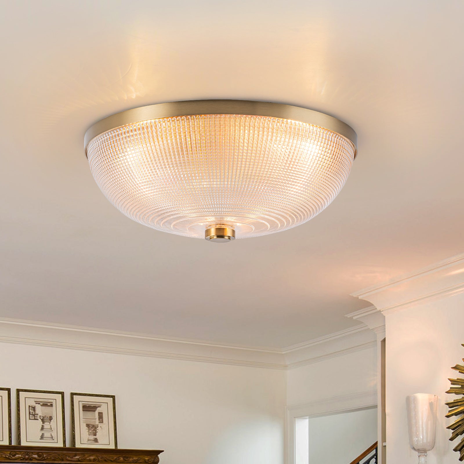 Glowlings 3-Light Modern 16"Wide Prismatic Clear Glass Round Flush Mount Ceiling Light