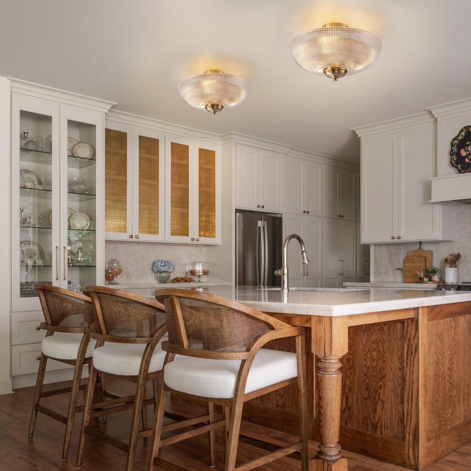 Glowlings 3-Light Modern 16"Wide Prismatic Clear Glass Round Semi-Flush Mount Ceiling Light